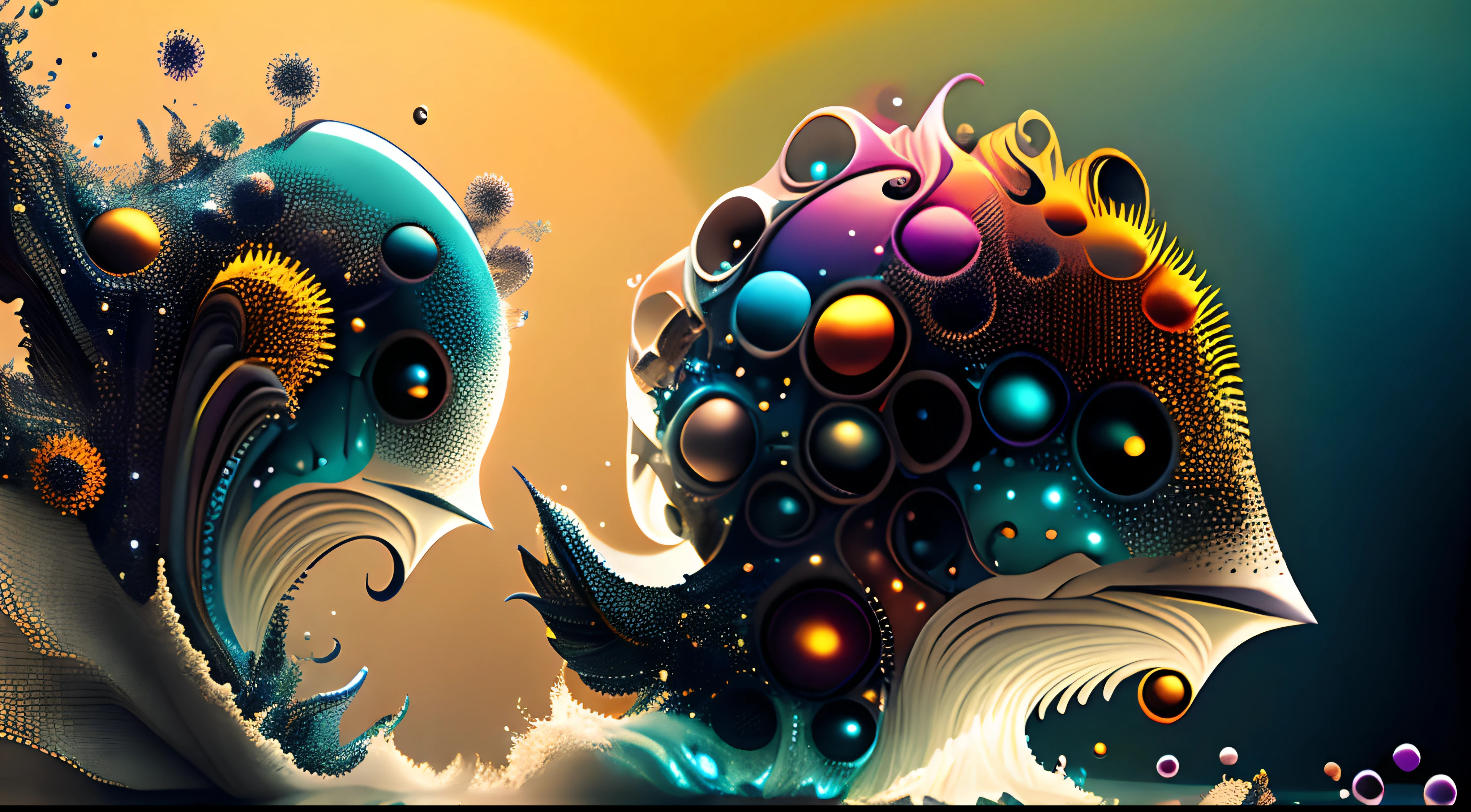Obra de Arte abstracto multicolor en movimiento.Arte de Alberto Severo. Un primer plano de chorros y corrientes de metales preciosos fundidos que chocan entre si y forman , inmensas cantdades de gotas multicolores y chorros metalicos de oro, plata, cobre mercurio, que burbujean ,explotan ,remolinean y fluyen y ocupan todo el espacio, nubes de fluidos de colores metalicos dorados, plateados, cobrizos brillantes y tornasolados,burbujas tornasoladas, ,remolinos de gotas tornasoladas que giran y escapan.Crea una fascinante obra de arte abstracta con un enfoque en la fluidez y el movimiento. Utilice una paleta de colores rica y diversa, Blend tones seamlessly to evoke a sense of continuous movement, Background of psychedelic fuids in motion. Arte de los fluidos en movimiento