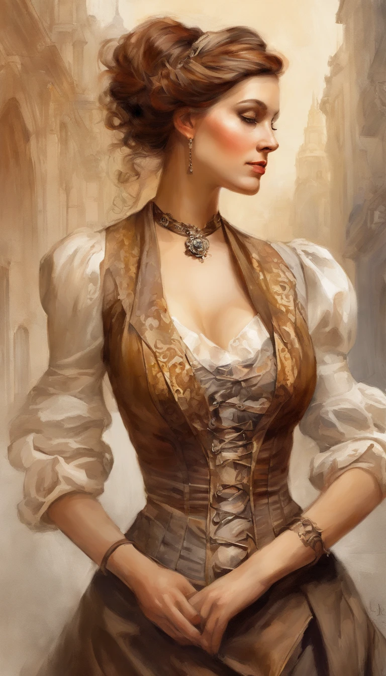 photo of (( )), wearing elegant dress steampunk items, modern day in Paris , intricate, elegant, highly detailed, digital painting, artstation, concept art, smooth, sharp focus, illu0.8ation, art by artgerm and greg rutkowski and alphonse mucha