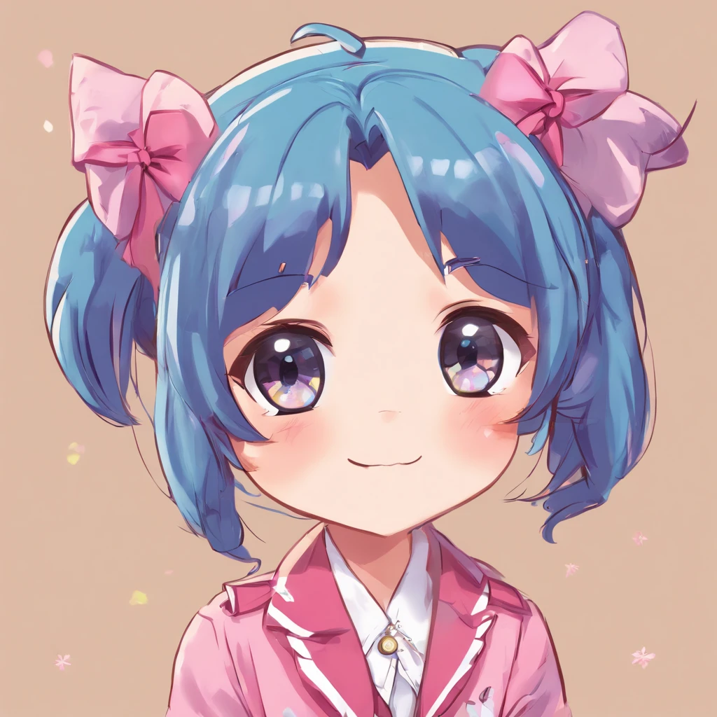 Very cute chibi anime girl, Mini Characters、Solo, Simple background, Beautiful twin tails 、 Pretty girl、Cute Chibi、 Dark blue blazer, Pink skirt、High School Uniform, Full body , Highly detailed face and eyes, The contours are clear、I put my hand on my cheek and was surprised.(Oh My Gar)