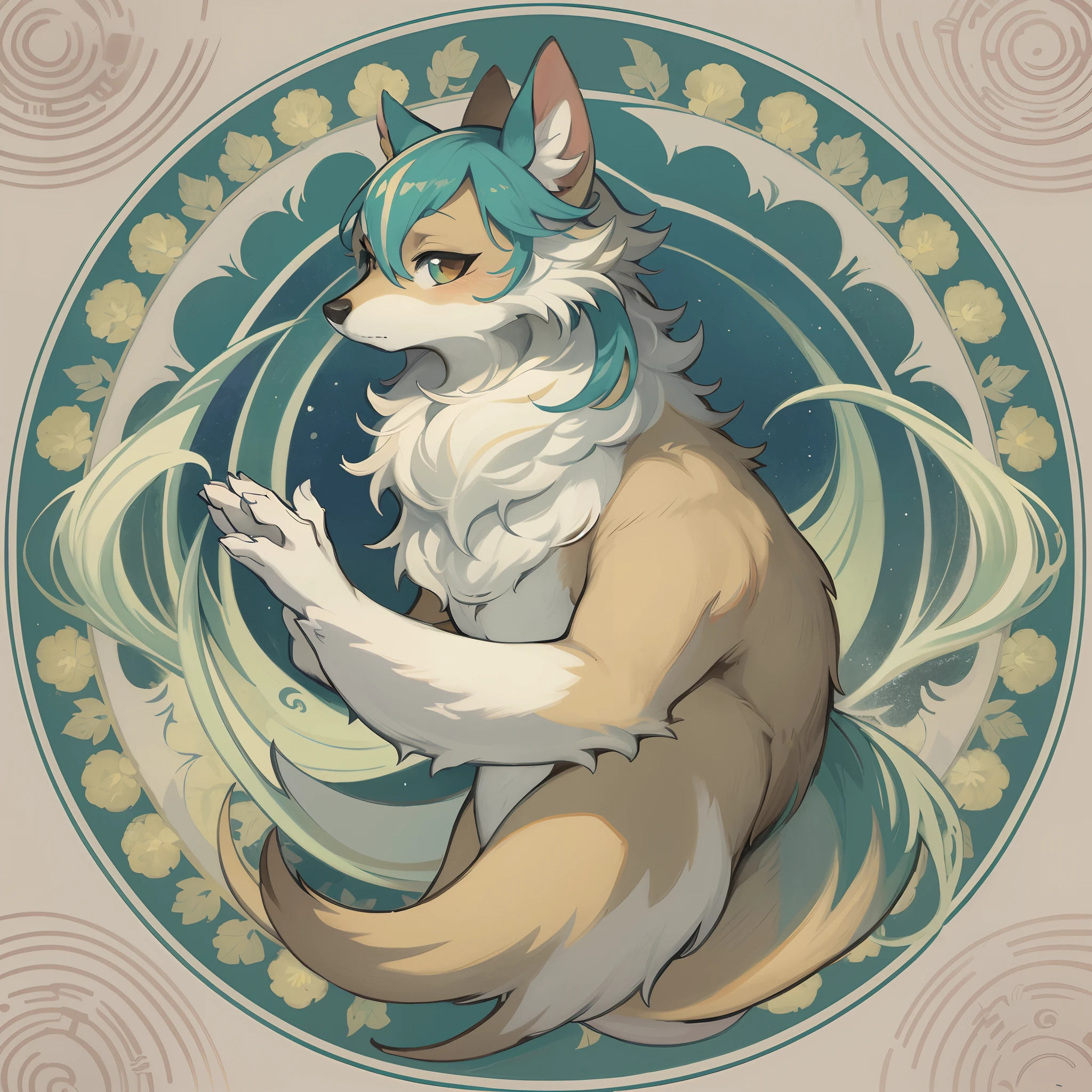 highres, top quality, best quality, paid reward available, High-quality illustrations by Alfons Mucha, unparalleled masterpiece, perfect artwork, absurdres, logo mark, stamp, Geometric pattern, vector-art, masterpiece(kemono, furry anthro)flower,