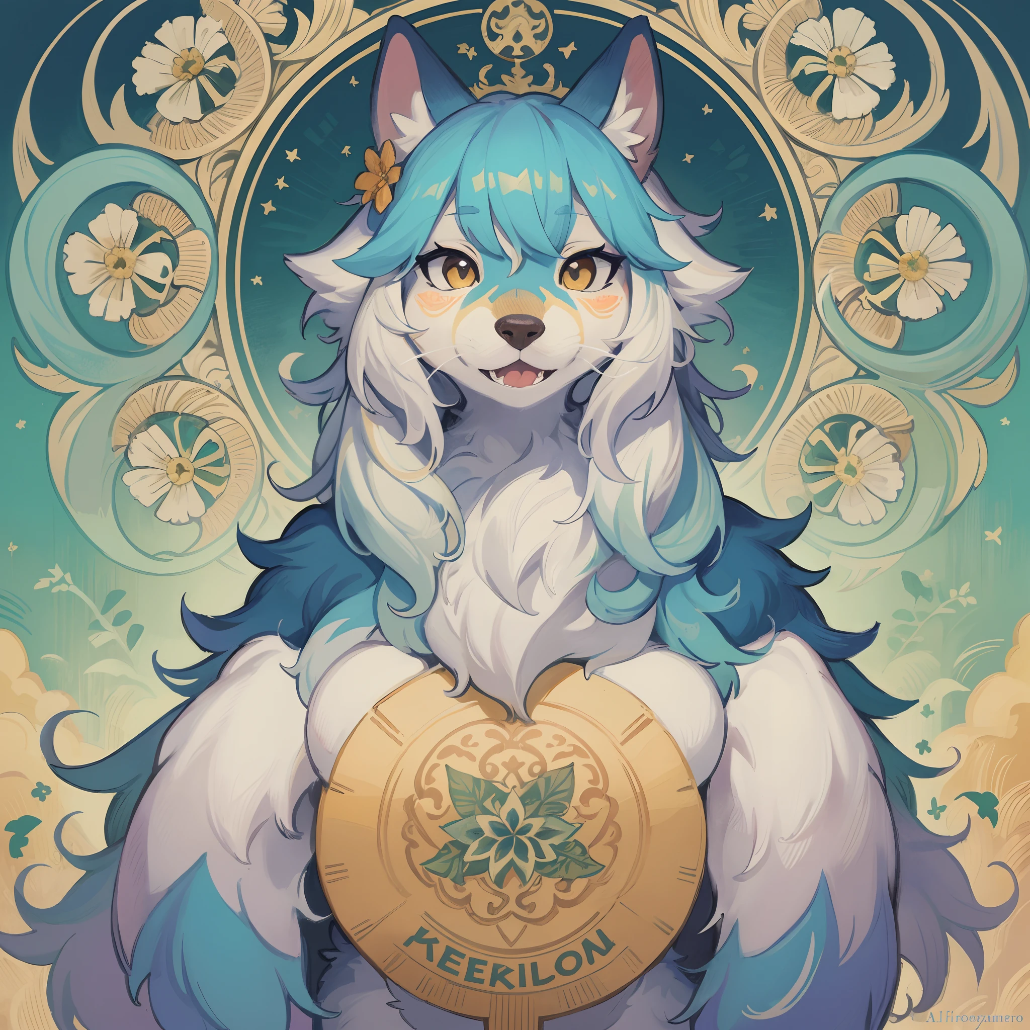 highres, top quality, best quality, paid reward available, High-quality illustrations by Alfons Mucha, unparalleled masterpiece, perfect artwork, absurdres, logo mark, stamp, Geometric pattern, vector-art, masterpiece(kemono, furry anthro)flower,