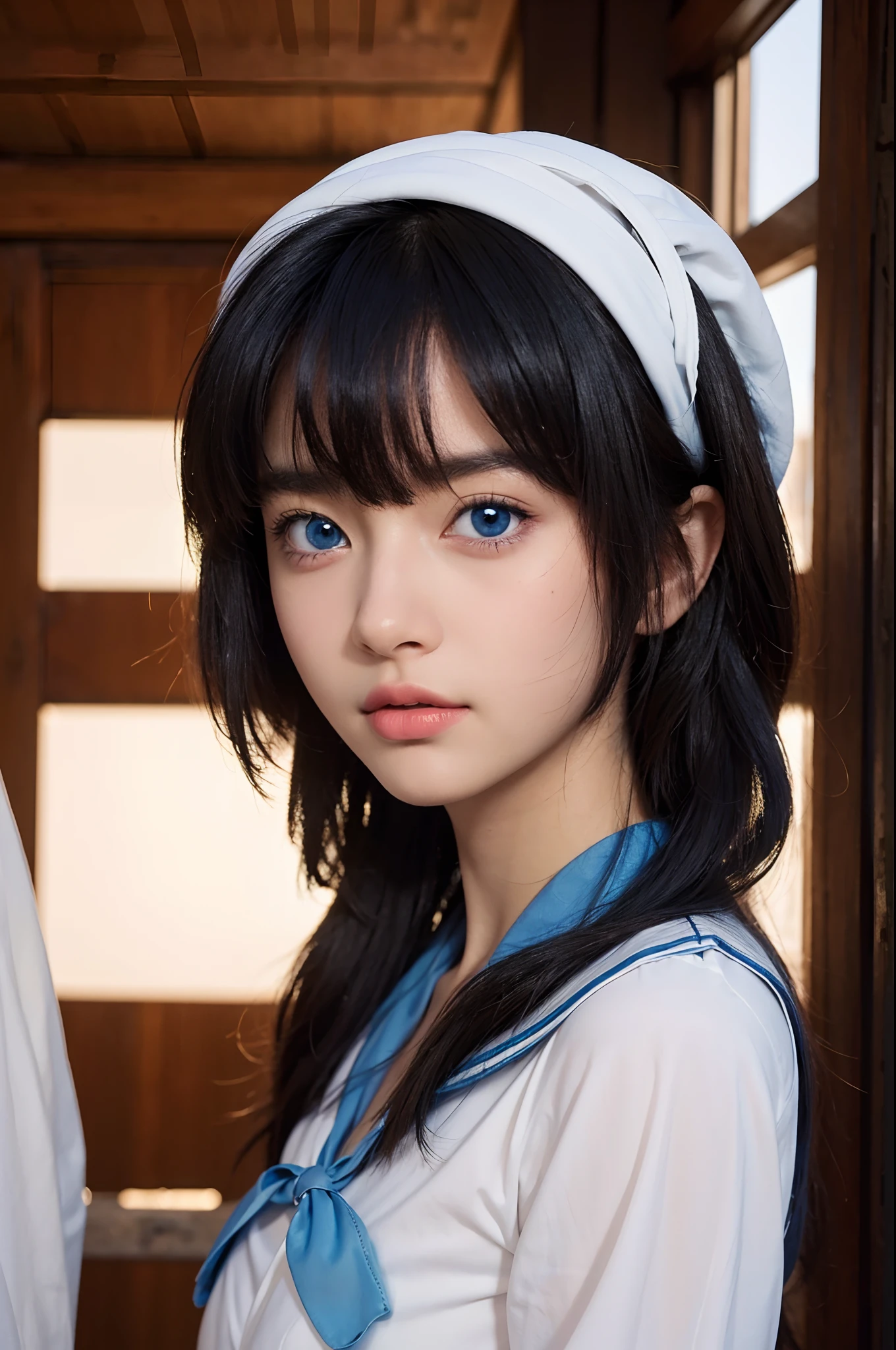 8k, top quality, masterpiece:1.2), (realistic, photo-realistic:1.37), top quality, masterpiece, beautiful girl,blue eye,school fress, light skin tone