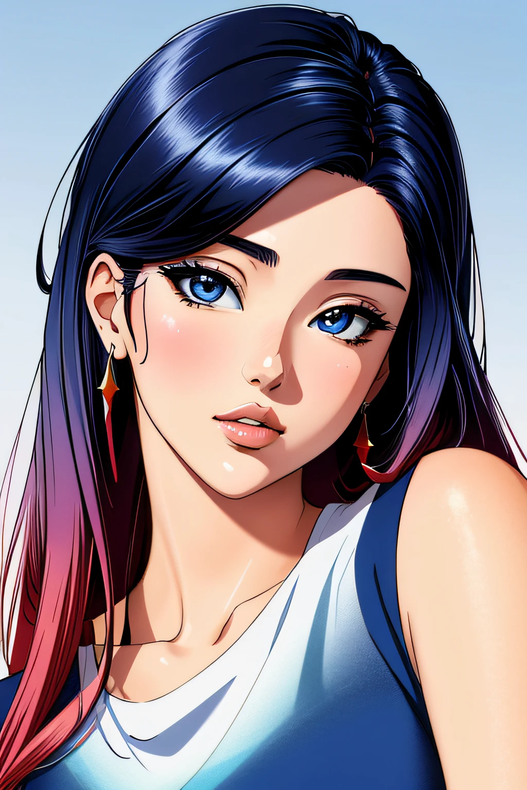 masterpiece, high quality, anime ,sketch , 1girl, ,lip, Blue gradient background, Textured crop, Canadian , (masterpiece,best quality,)
