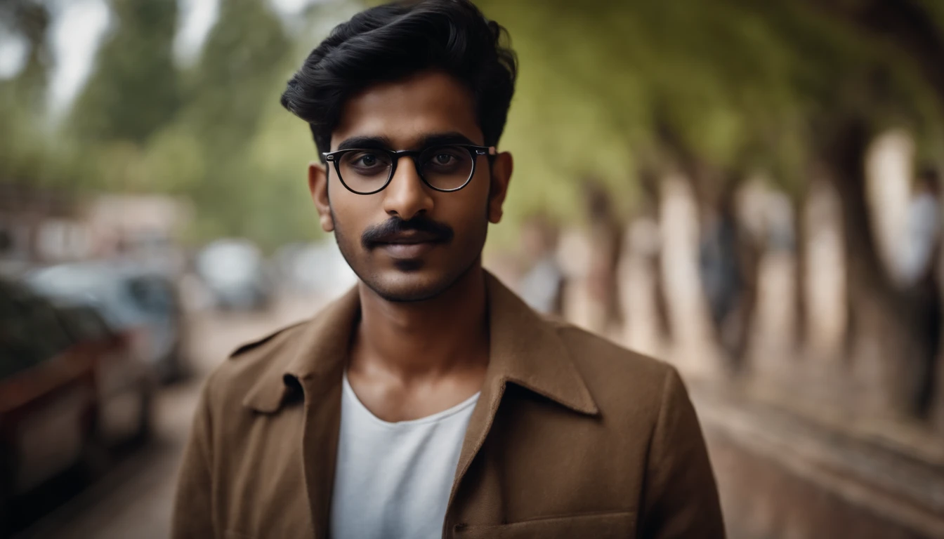 Indian man,20 years of age,smart,cute,wearing spectacles,looking directly at the camera, cinematic, realistic,8k