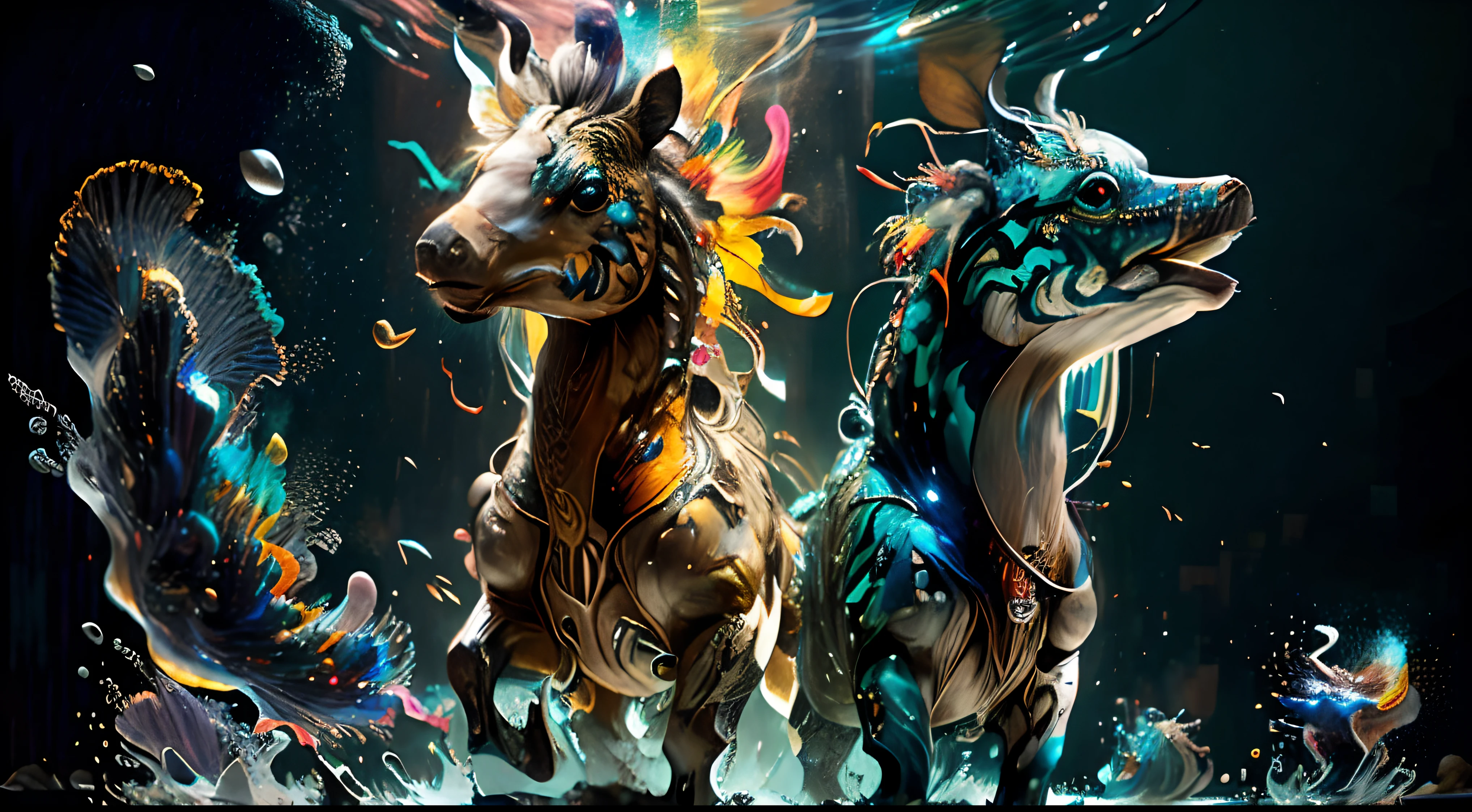 In the beautiful illustration of this super-grand scene,The ultra-long-range lens is shown(Over eight unique centaur characters:9.9),They all have their own characteristics,Vivid and interesting。Radiant angelic centaurs from the heavenly realm,To the hellish centaurs surrounded by nightmarish flames,And then to the Wind Fairy Centaur dancing in the air,There are also one-horned centaurs surrounded by thunder and lightning,and mechanical centaurs that shine with metallic light,And then to the powerful dragon centaur with colored dragon scales covering the whole body,The elegant and agile elf centaur always wears a flower crown with its slender graceful lines,Enchanting and charming Tiflin centaurs。Each character has their own unique charms and abilities。The illustration uses advanced artistic techniques and tools,(Divide the scene into sections by geometric arrangement:9.9),Each section corresponds to a centaur character,This makes more efficient use of space。Through Midjourney's advanced brush tools、Color palette、Material packs and model packs,For each centaur, beautiful props are designed to increase racial characteristics、Clothing and physical features,Enhances the character's personality and visual appeal。The scenery in the illustrations is stunning,There are changing skies、rainbowing、extreme light、Stars and Moon。Incorporating iconic landmarks such as Mount Everest,and fireworks、tranquil lake、Natural and urban elements of waves and neon lights,Creates a magical atmosphere。The centaurs display their unique abilities and equipment in a variety of environments,This is true even in extreme alien landscapes。(Use Midjourney's tools、Material packs、Texture tools、The color palette makes depicting details vivid and realistic:9.9),From complex hairstyles and as well as different racial traits、Body、Appearance features、Clothing to real textures,This greatly enhances the realism of the characters and surroundings。The fusion of multiple art styles adds movement to the centaur's