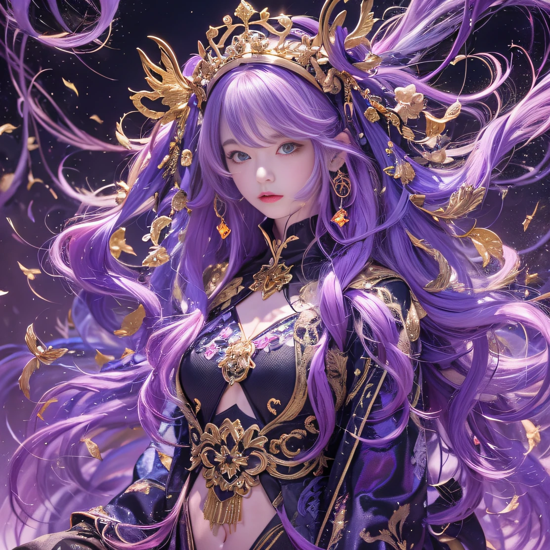 A close up of a woman with purple hair and a crown - SeaArt AI