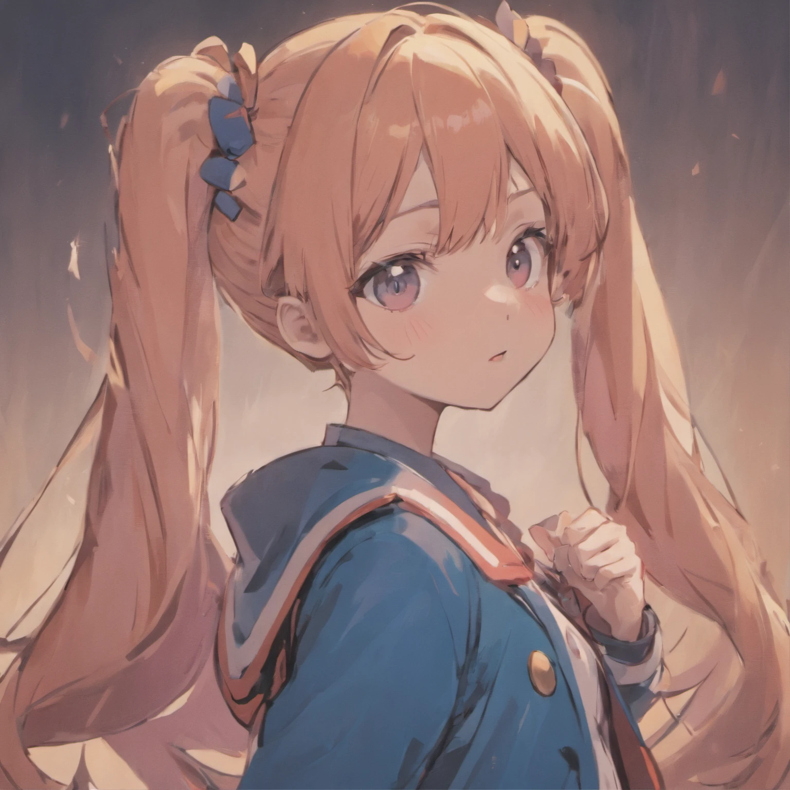 Very cute chibi anime girl, Mini Characters、Solo, Simple background, Beautiful twin tails 、 Pretty girl、Cute Chibi、 Dark blue blazer, Pink skirt、High School Uniform, Full body , Highly detailed face and eyes, The contours are clear、I put my hand on my cheek and was surprised.(Oh My Gar)