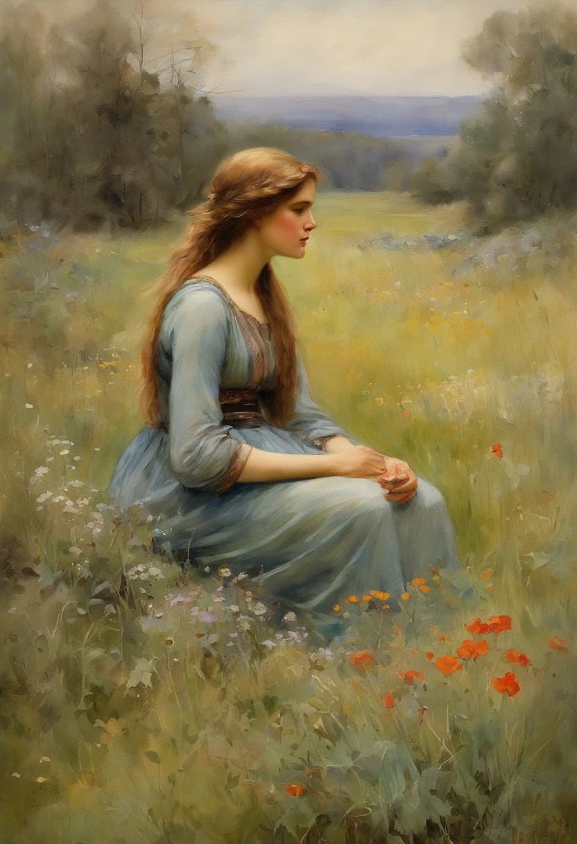 William waterhouse maiden in meadow