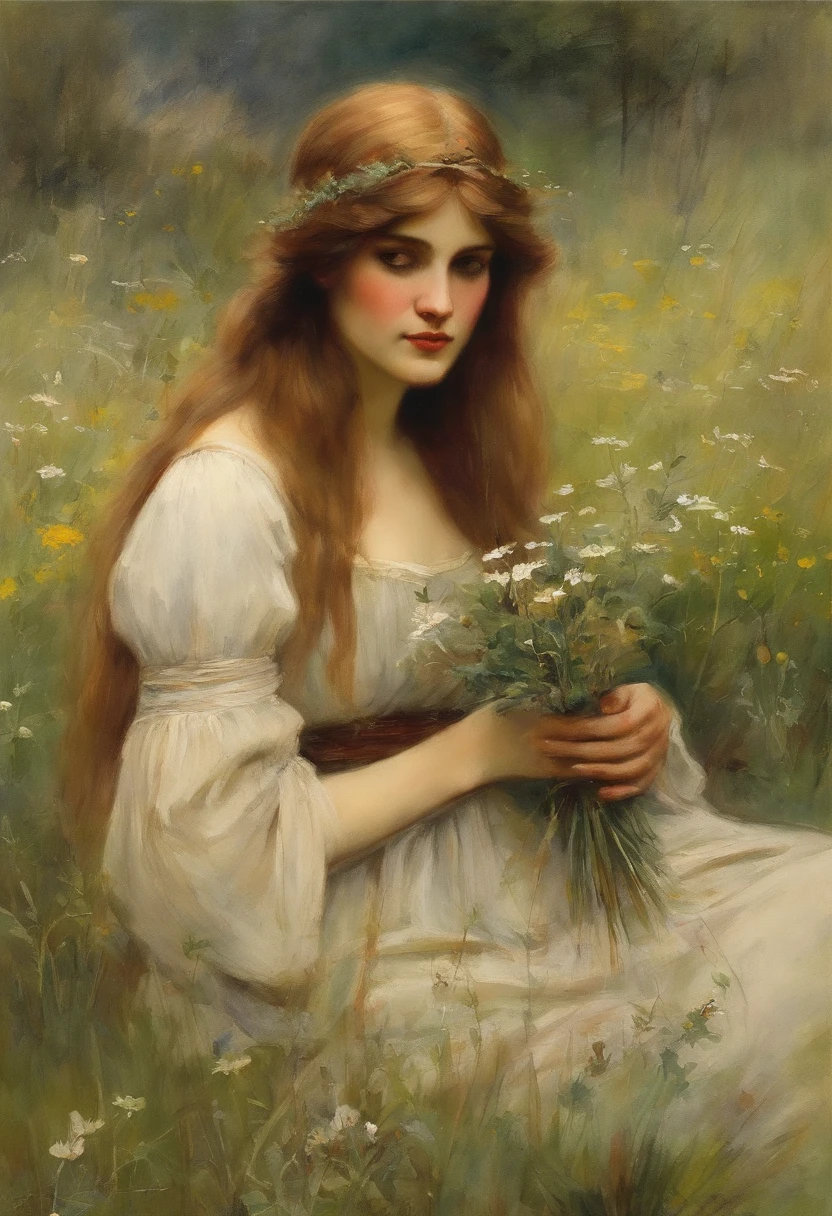 William waterhouse maiden in meadow