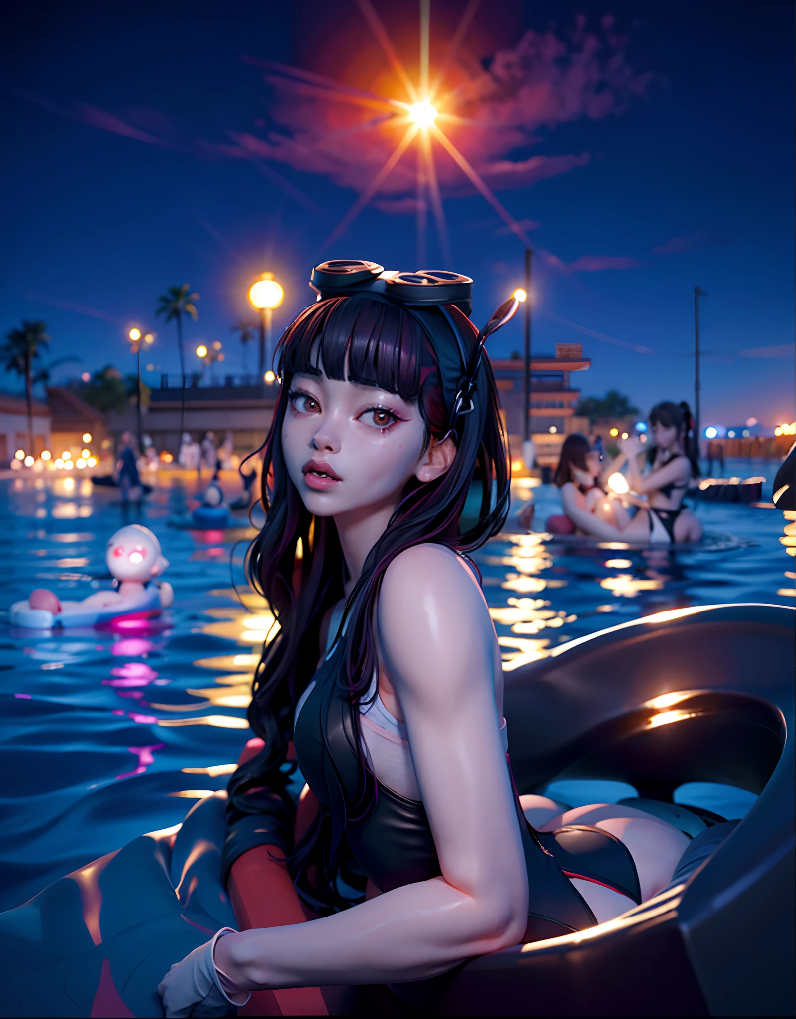 Alafed girl in black swimsuit sitting on pool float, Larisa Manobal, ulzzangs, jaeyeon nam, roseanne park of blackpink, krystal, Hot with shining sun, profile photo, taejune kim, in a sunny day, Junko Enoshima, Lalisa Manoban in blackpink, tzuyu from twice