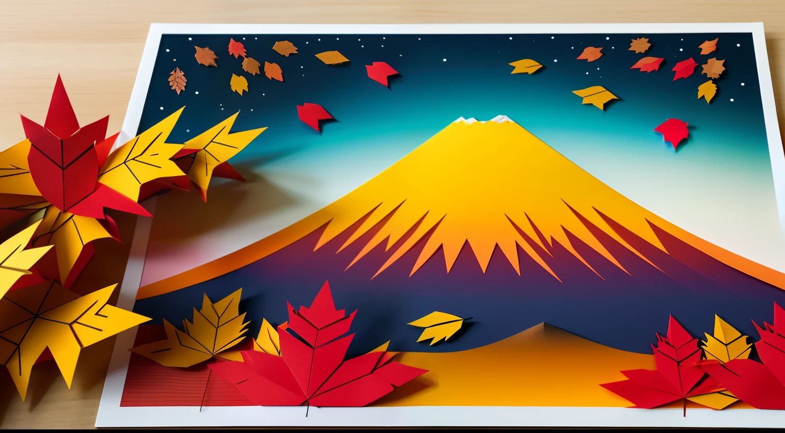 Paper Craft Semi-Three-Dimensional Mt. Fuji and Autumn Leaves