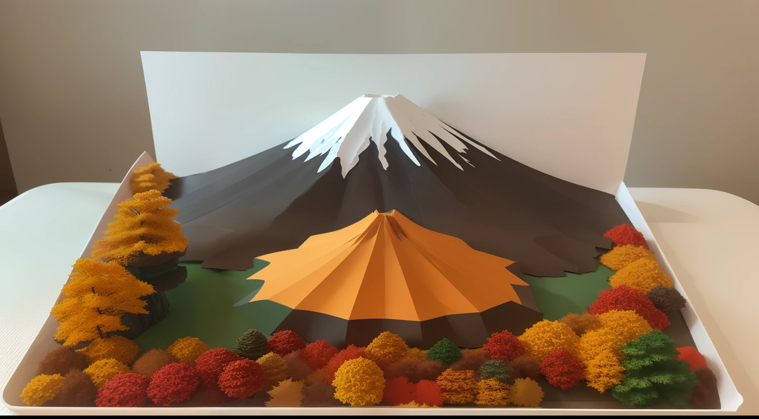 Paper Craft Semi-Three-Dimensional Mt. Fuji and Autumn Leaves