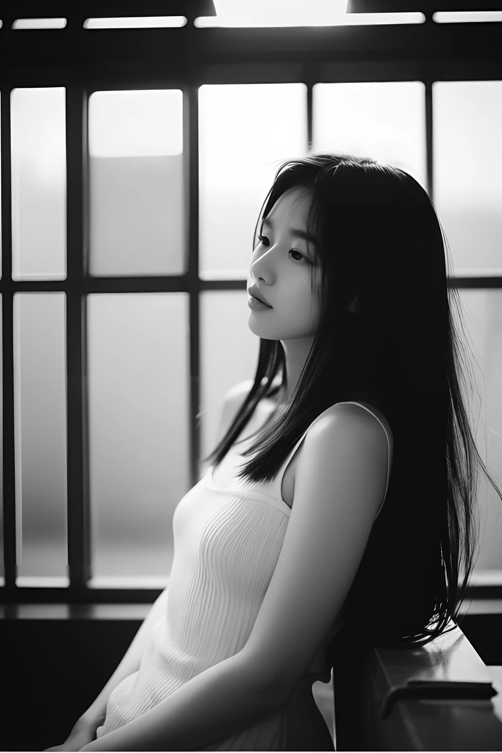 Photo of a Beautiful Korean kpop idol Woman, Summer, Lustful, film grain, Ilford HP5, 80mm