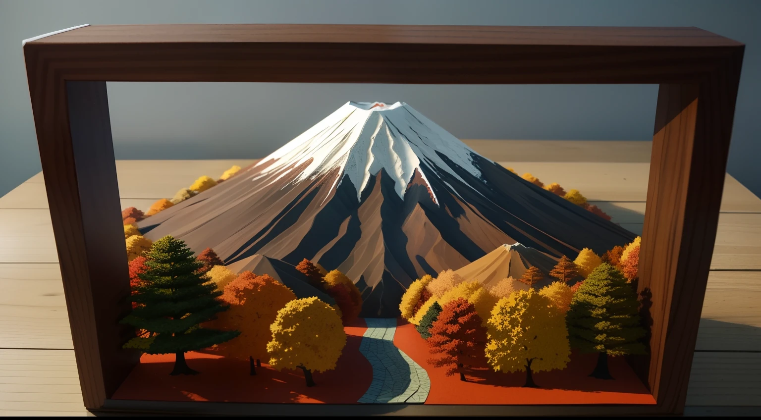 Paper Craft Semi-Three-Dimensional Mt. Fuji and Autumn Leaves