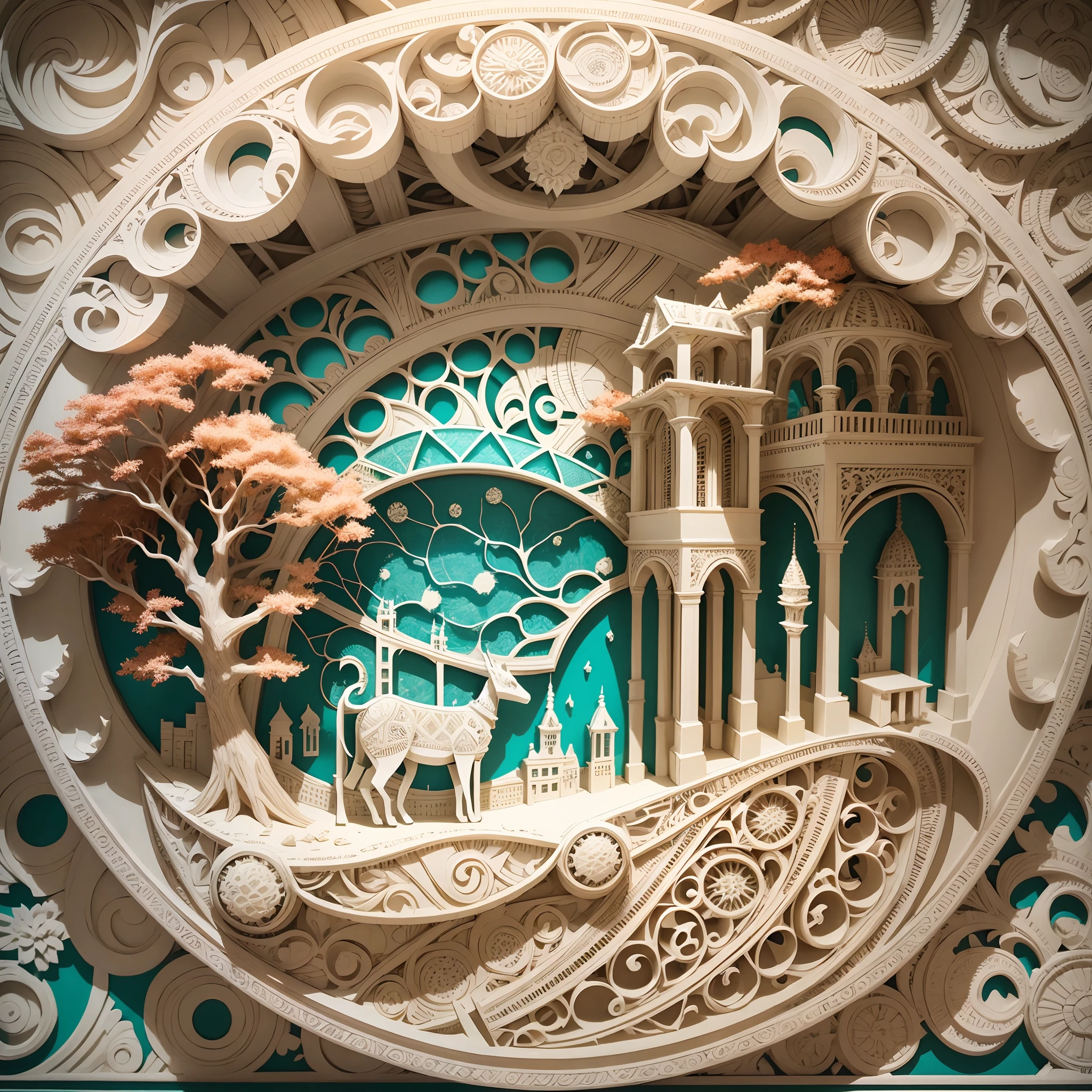 Paper-cut art, intricate details, multileveled, advanced, depth, planet earth with key landmarks