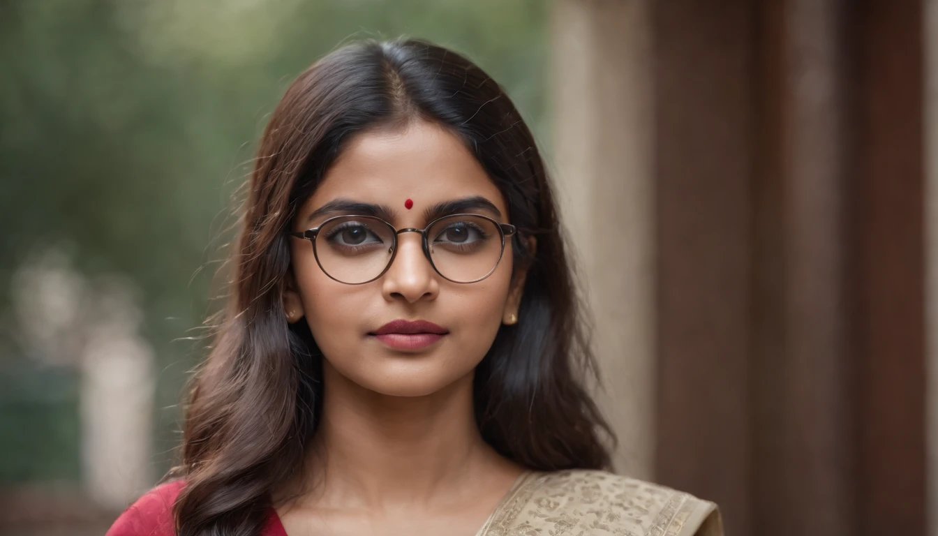 Indian woman,20 years of age, spectacles, looking at the camera,cute,smart, realistic,8k,hyper realistic