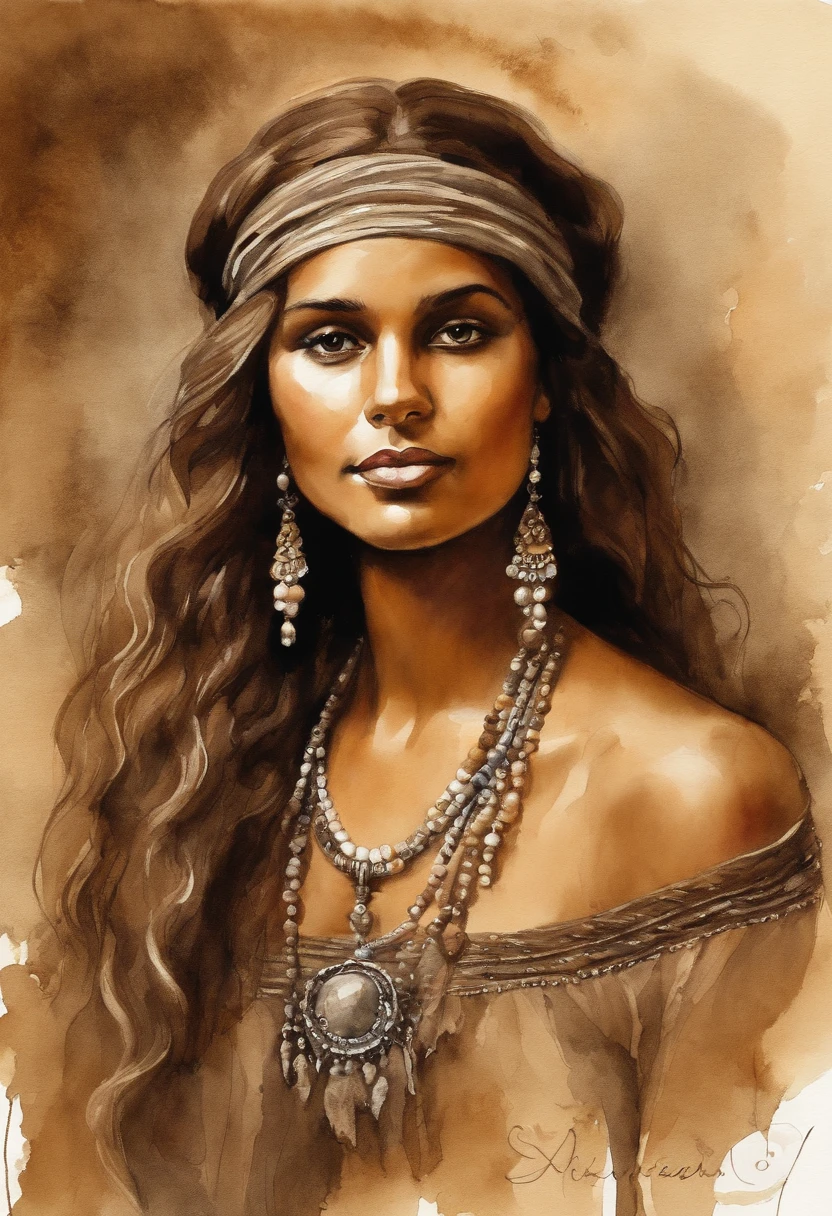 william watyerhouse style painting gypsy girl sepia