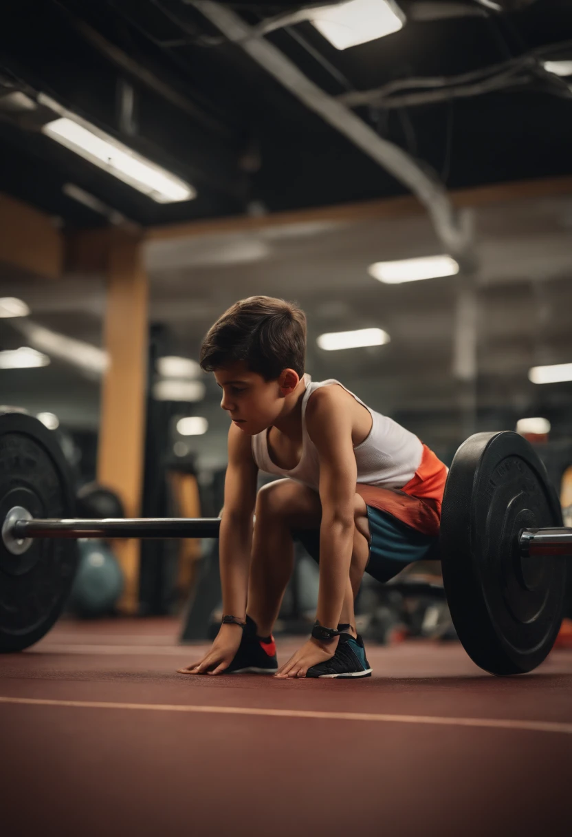 A boy at workout,There are people watching,Realisticstyle