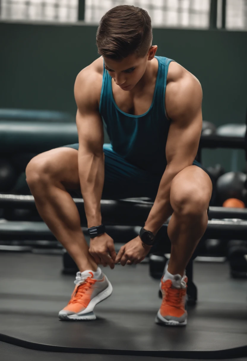 A boy at workout,There are people watching,Realisticstyle