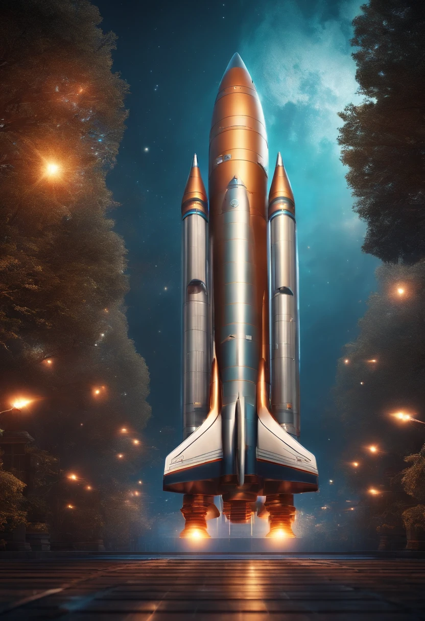 Rocket taking flight with futuristic sales scale charts