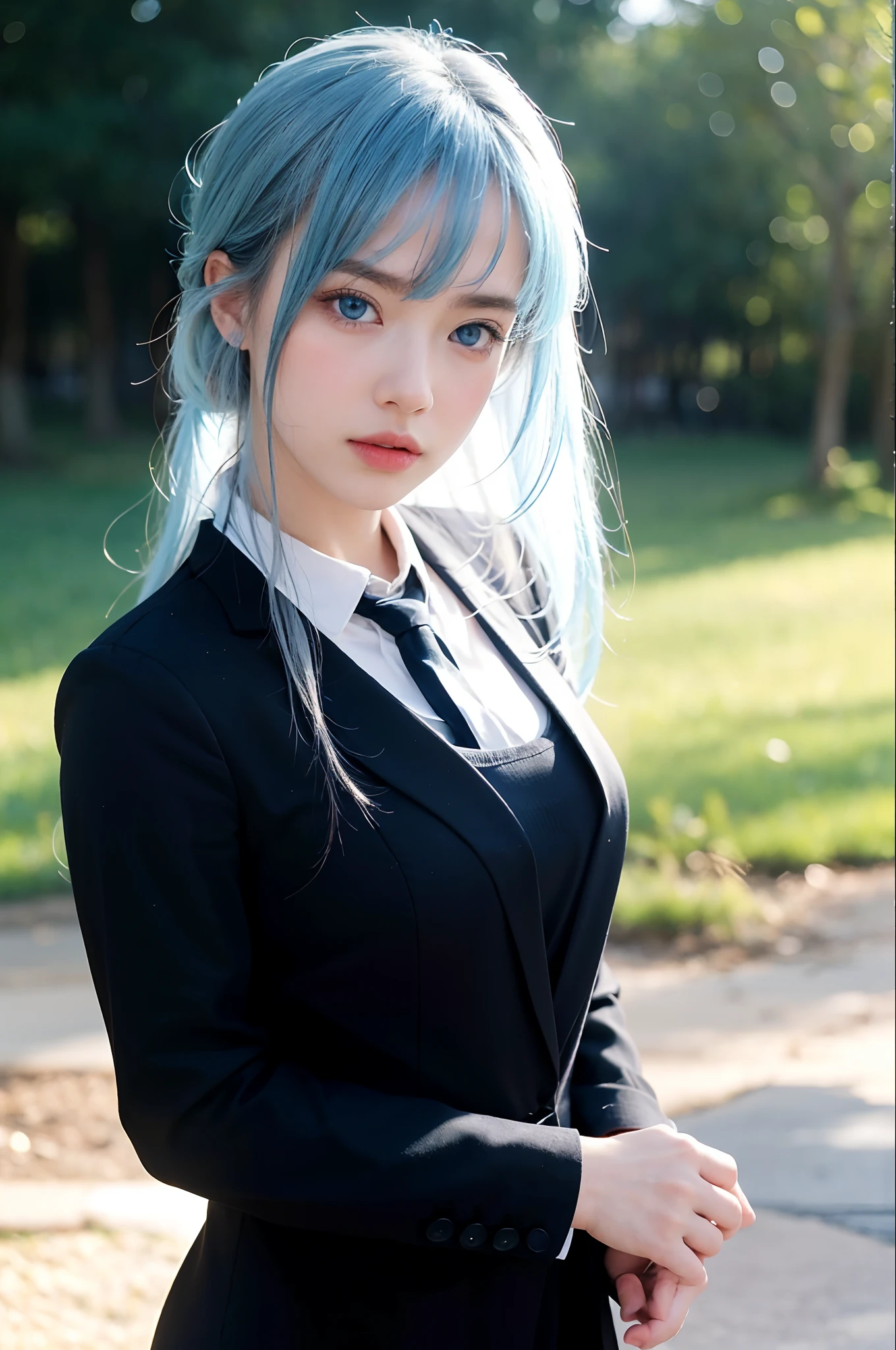 8k, top quality, masterpiece:1.2), (realistic, photo-realistic:1.37), top quality, masterpiece, beautiful girl,light blue,blue eye,cinematic backdrop, tired, light skin tone