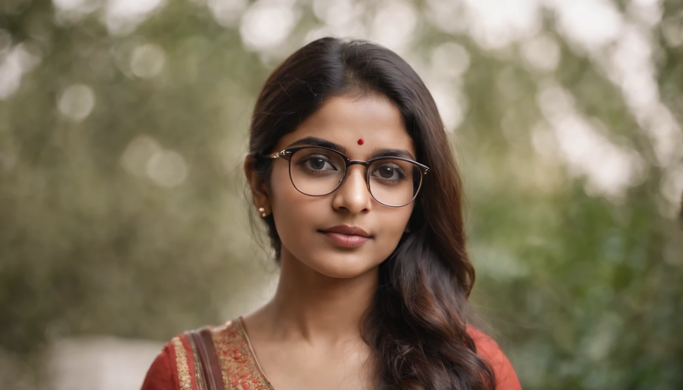 Indian woman,20 years of age, spectacles, looking at the camera,cute,smart, realistic,8k,hyper realistic