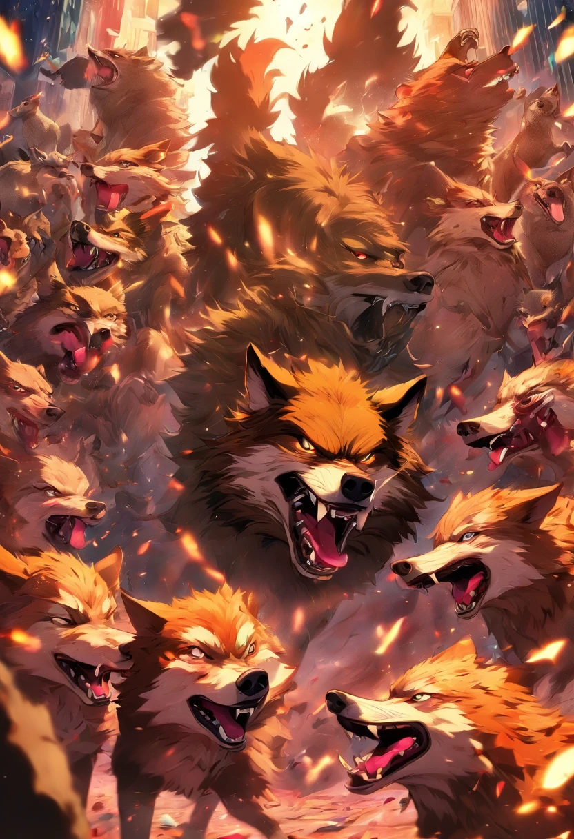 Wolves fight pigs