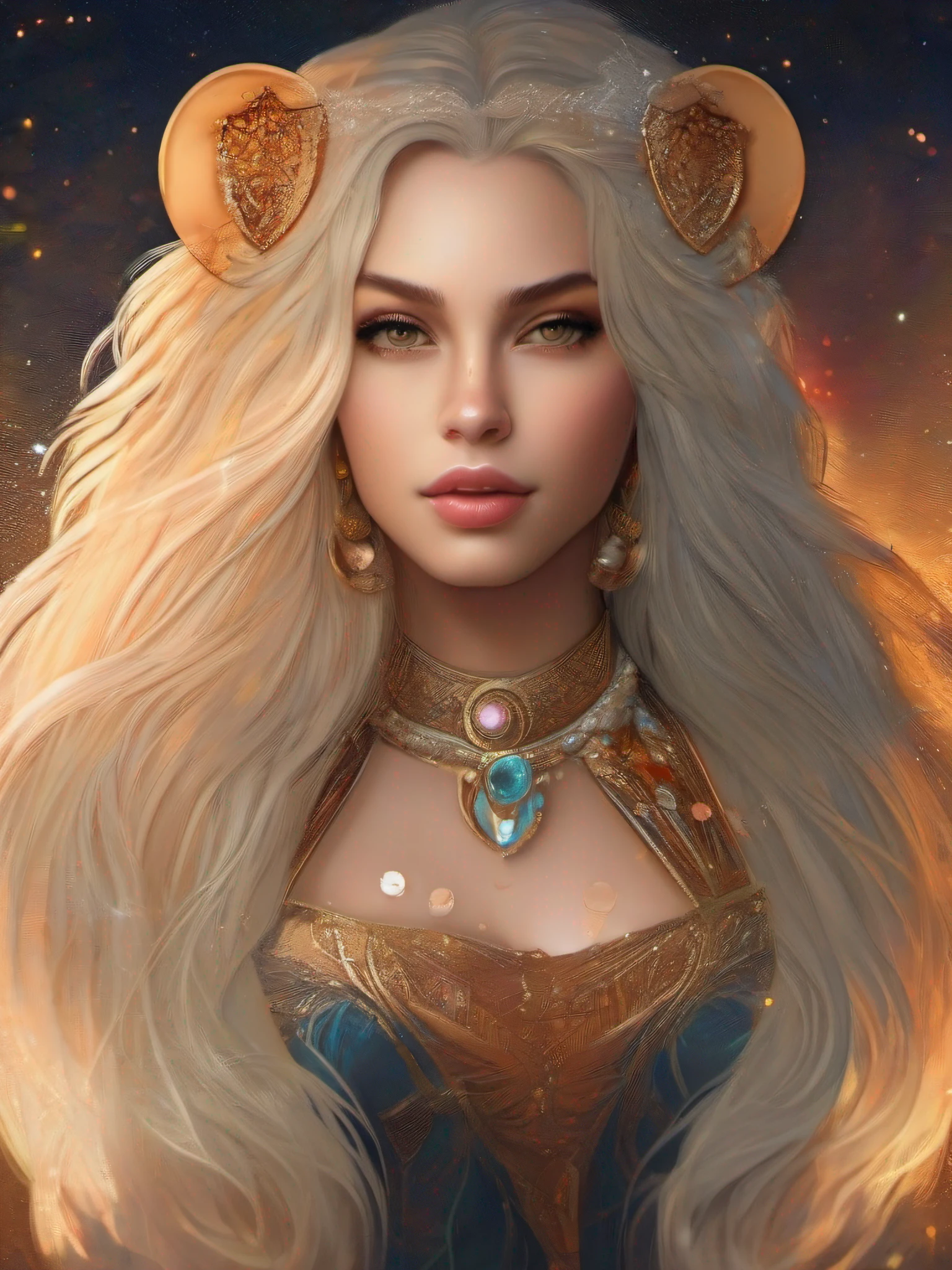 fantasy art (obra-prima, qualidade superior, Sinal de Leo, Melhor, Arte Oficial, Beautiful and Aesthetic:1.2), 1girl, (Arte Pop:2.4), (Leo), (Arte Nova:1.1),(lion mane)