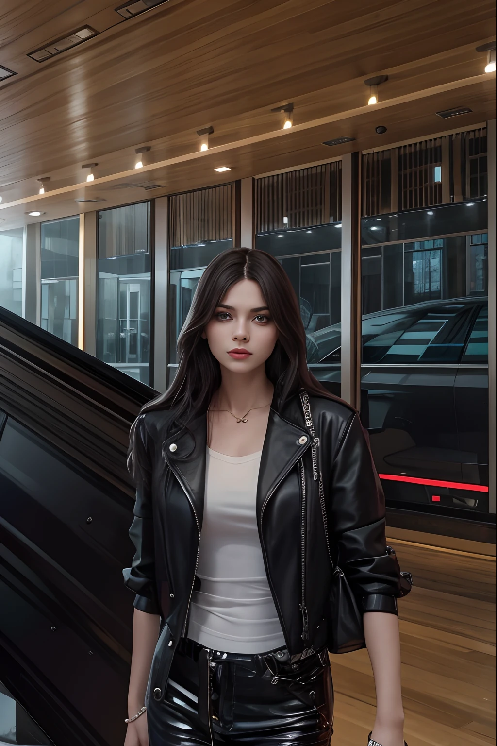 There was a woman standing in a building wearing a black jacket, alina ivanchenko, Anastasia Ovchinnikova, viktoria gavrilenko, style of julia razumova, yelena belova, Inspired by Niaz Selimogloo, olga buzova, inspired by Ion Andreescu, Angelina Stroganova, trending artwork