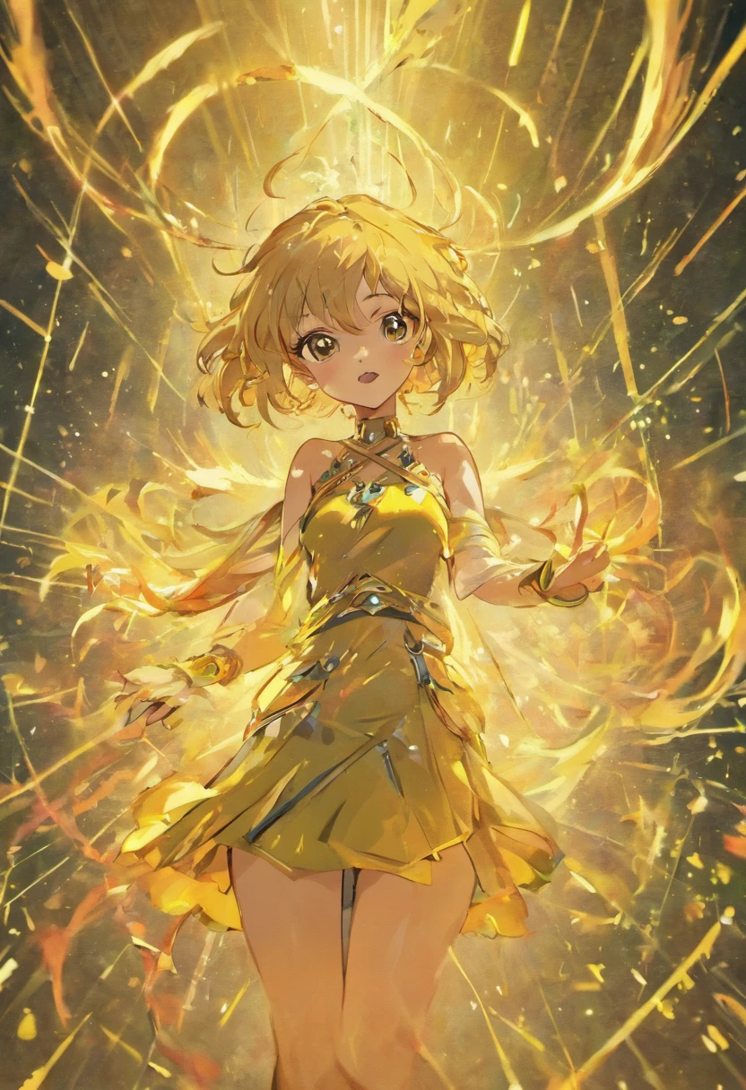 (( Melhor qualidade)) Uma mulher de pele branca com cabelos curtos e vermelhos, olhos verdes, an angry expression and flowing hair. Ela veste um vestido verde curto com um cinto de couro. De seu interior irrompe um poderoso vento verde com raios, criando uma aura de intensa energia ao seu redor."