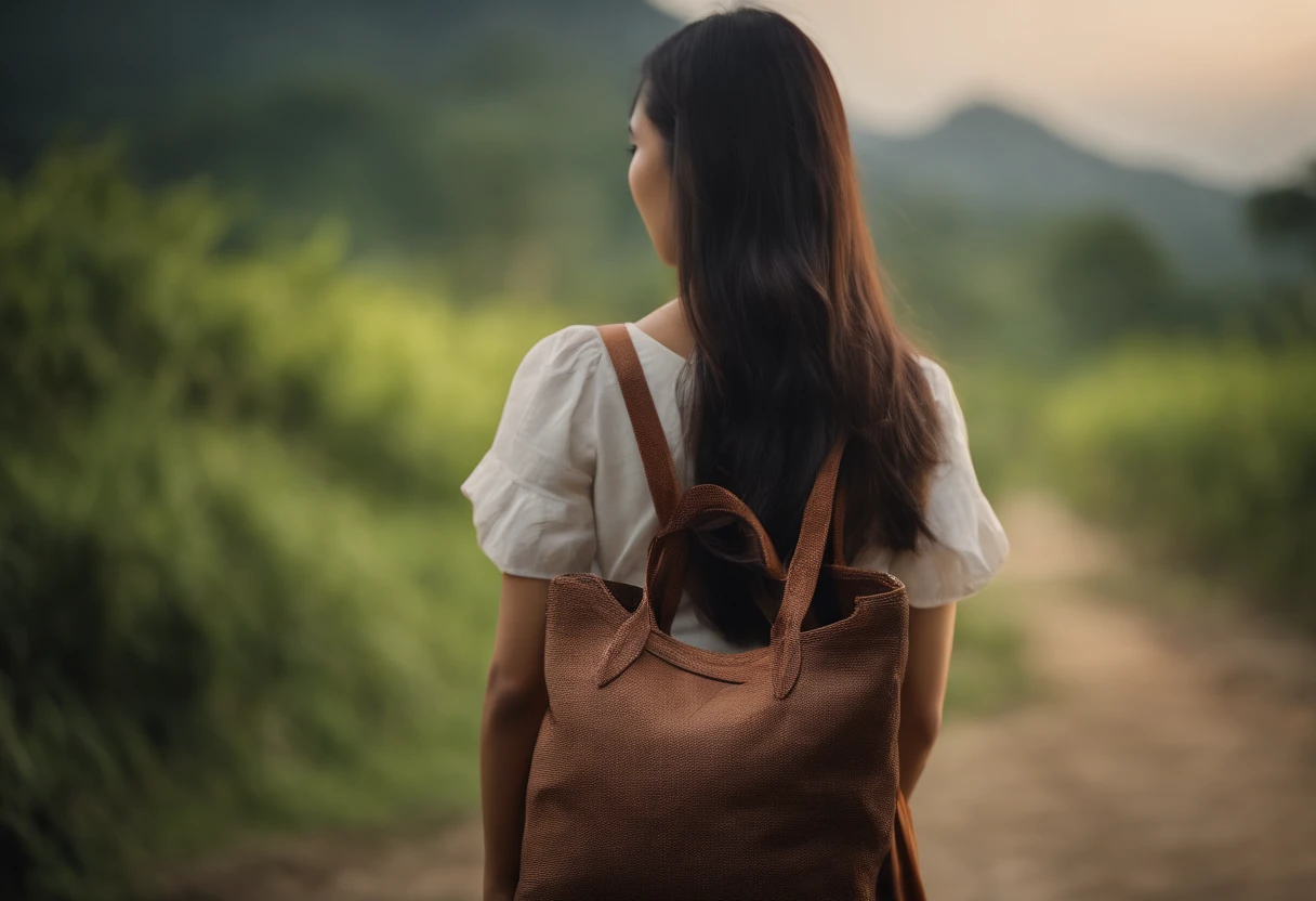 Thai girl wearing cloth bag