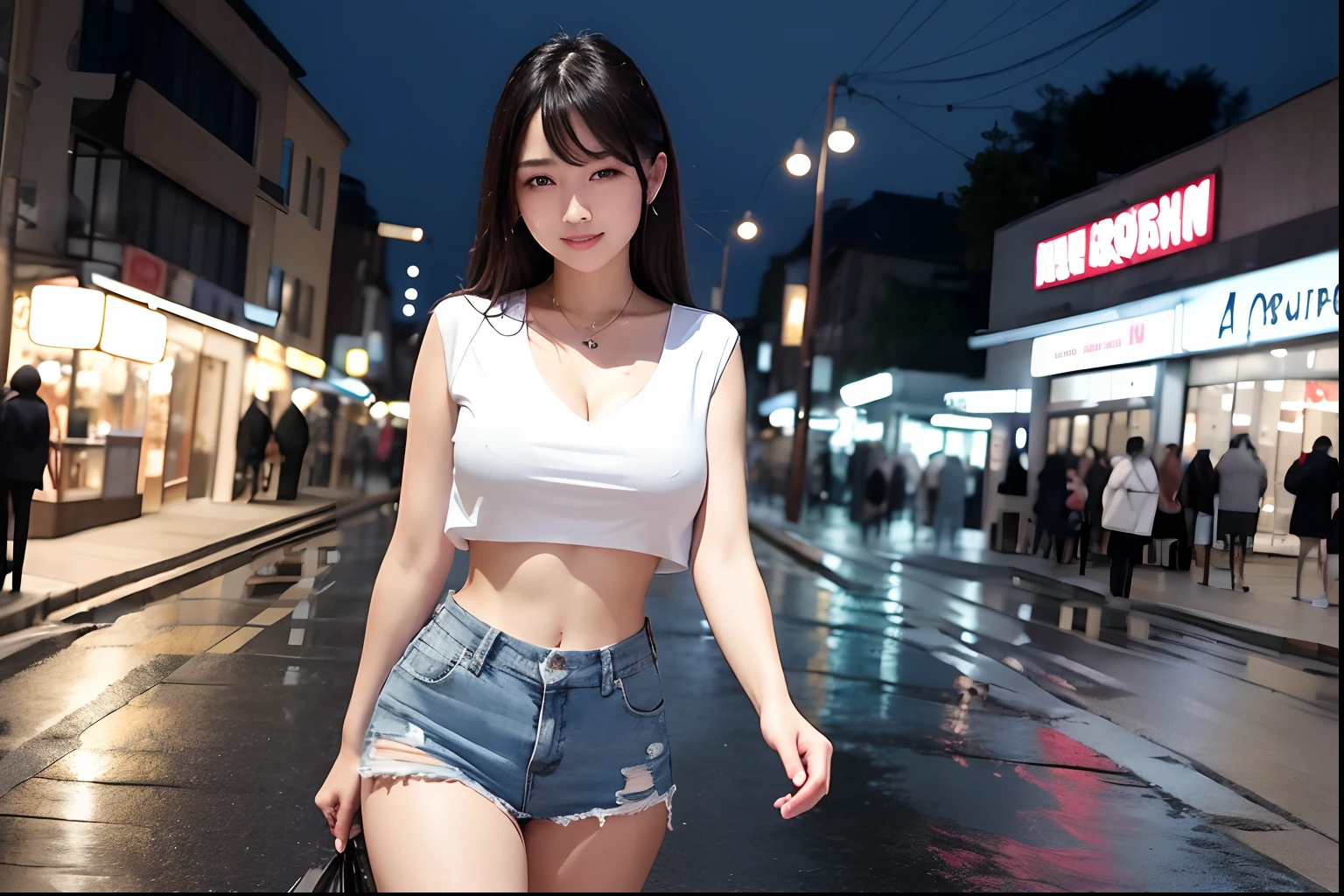 highest quality、best image quality、8k、masterpiece、clear pictures、ultra high resolution、A cute boy、walk in the big city、group of buildings、wearing a wet white mini dress:1.8、wearing soaking wet clothes:1.8、wearing tight clothes:1.8、soaking wet body:1.8、((Unbutton the white mini dress.)、(Please open the front of the mini dress))、No bra、(mini skirt、((自分でskirt lift)、skirt lift))、skirt lift、(wearing white panties:1.4、I can see white panties)、A cute boy:1.6、baby face、big breasts、thin waist、slender、short bob hair、brown hair、Full body Esbian