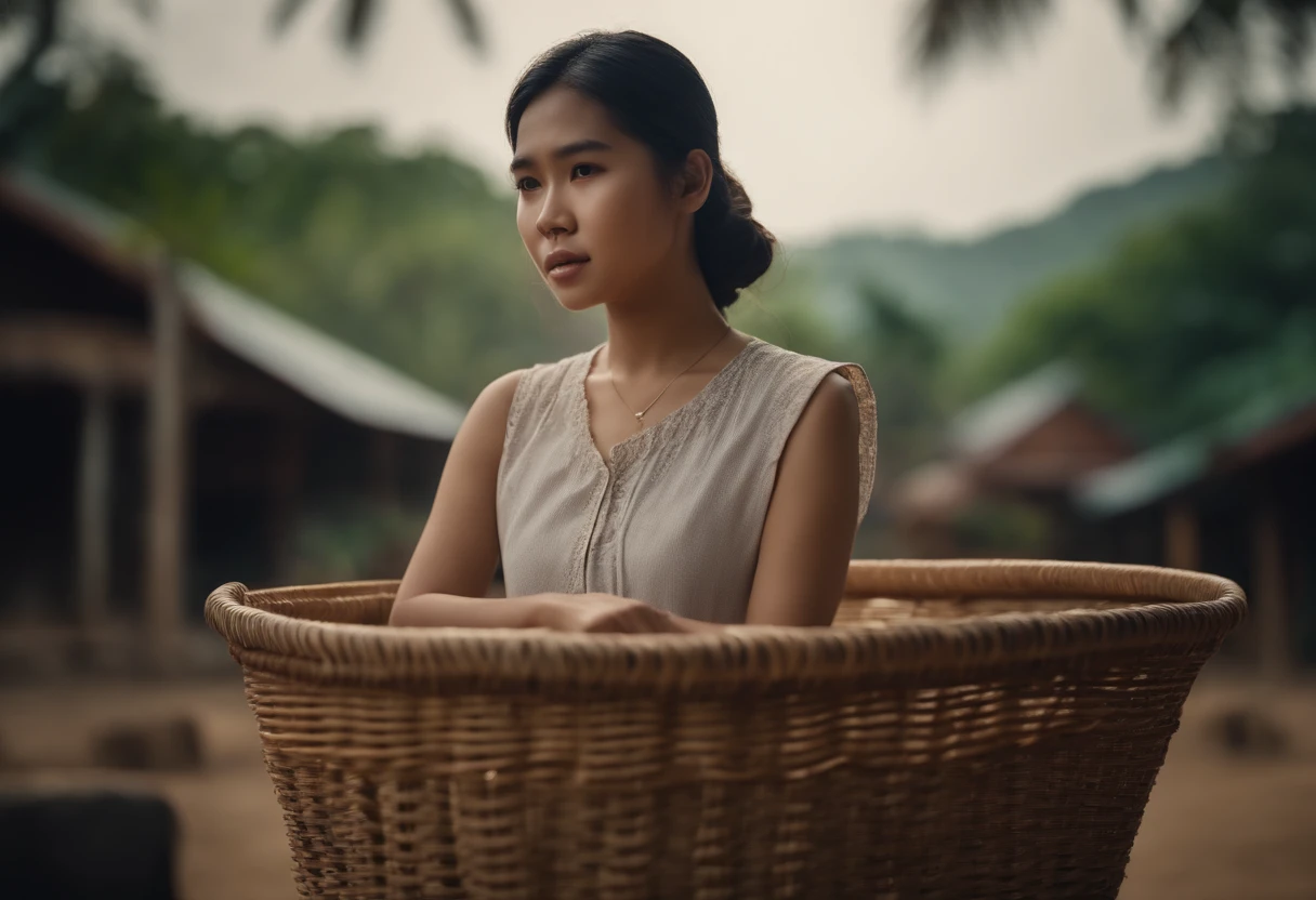 Thai girl wearing basket neck shirt