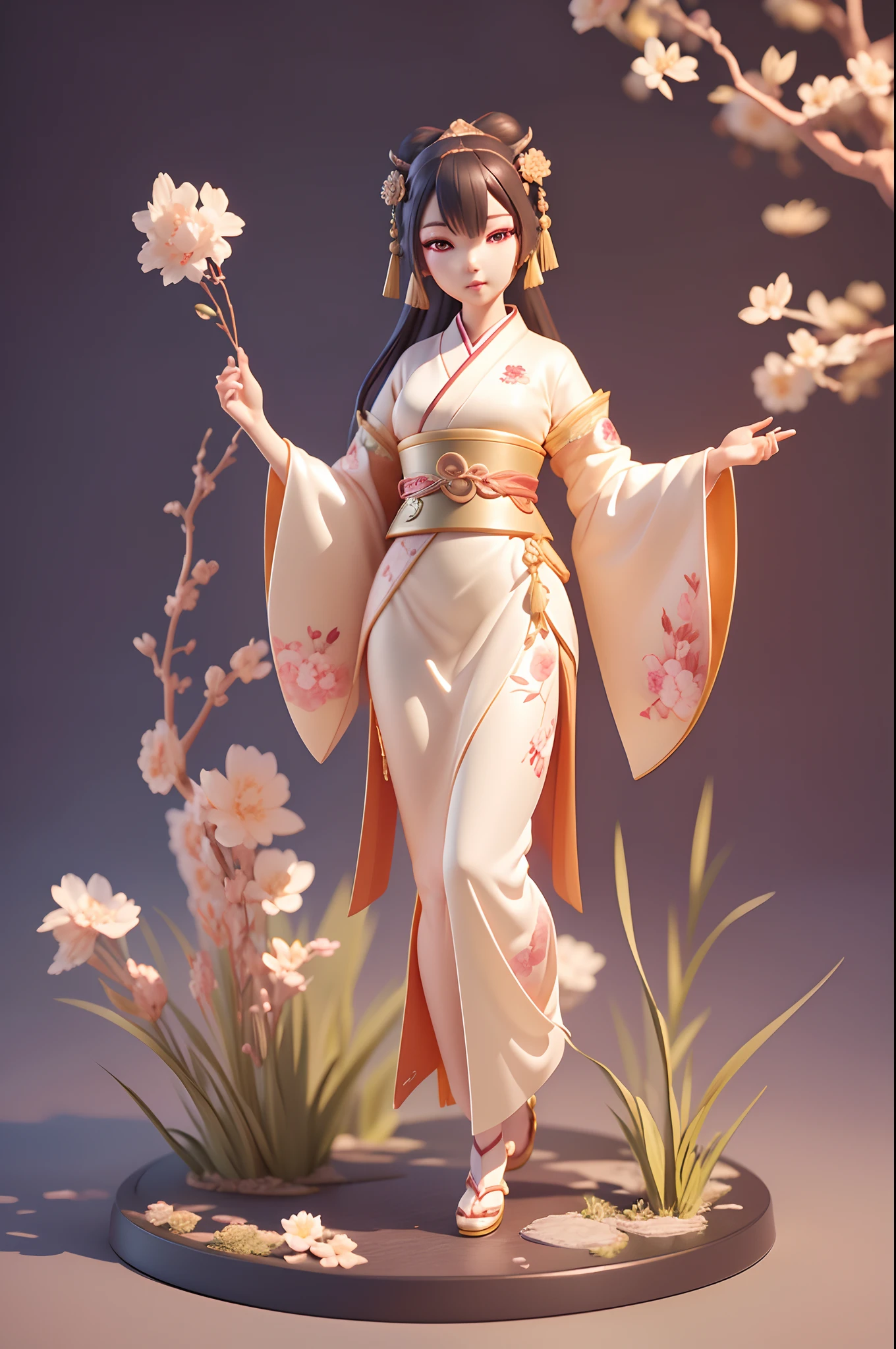 a figurine of a woman in a kimono outfit, 3 d goddess portrait, fairy cgsociety, style of feng zhu, 3 d character art, by Lü Ji, cgsociety 9, cgsociety award, onmyoji detailed art, beautiful render of tang dynasty, nezha, beautiful character painting, 3d female character model