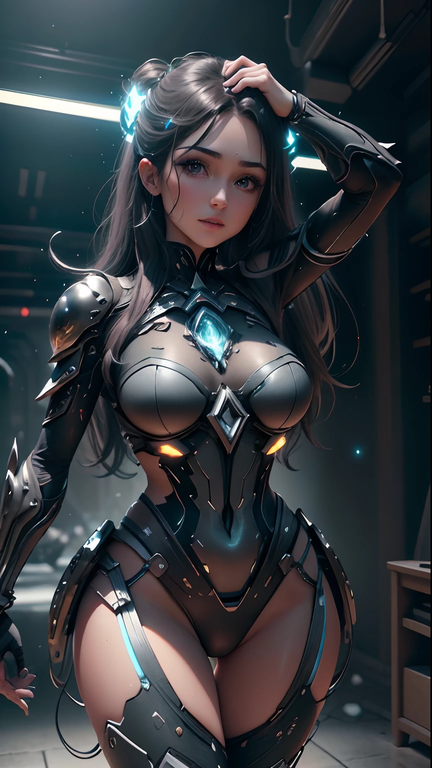 ((Mejor calidad)), ((obra maestra)), (detallado: 1.4), 3D, una hermosa mujer ojos detallados, hermosos labios detallados, cuerpo completo, solamente cintura delgada, muslos gruesos, pecho enorme, ciberpunk con cabello corto y voluminoso, light particules, Pure energy, caos, antitech, HDR (High Dymanic Range), Ray Tracing ,NVIDIA RTX, Super-Resolution, Unreal 5, Subsurface dispersion, Texturizado PBR, Posprocesamiento, Anisotropic filtering, Profundidad de campo, Maximum clarity and sharpness, Texturas multicapa, Albedo y mapas especulares, Sombreado de superficie, Accurate simulation of light-material interaction,Proporciones perfectas,Octane representation,two tone lighting,Apertura amplia,ISO bajo,Balance de blancos,Regla de los tercios,RAW 8K