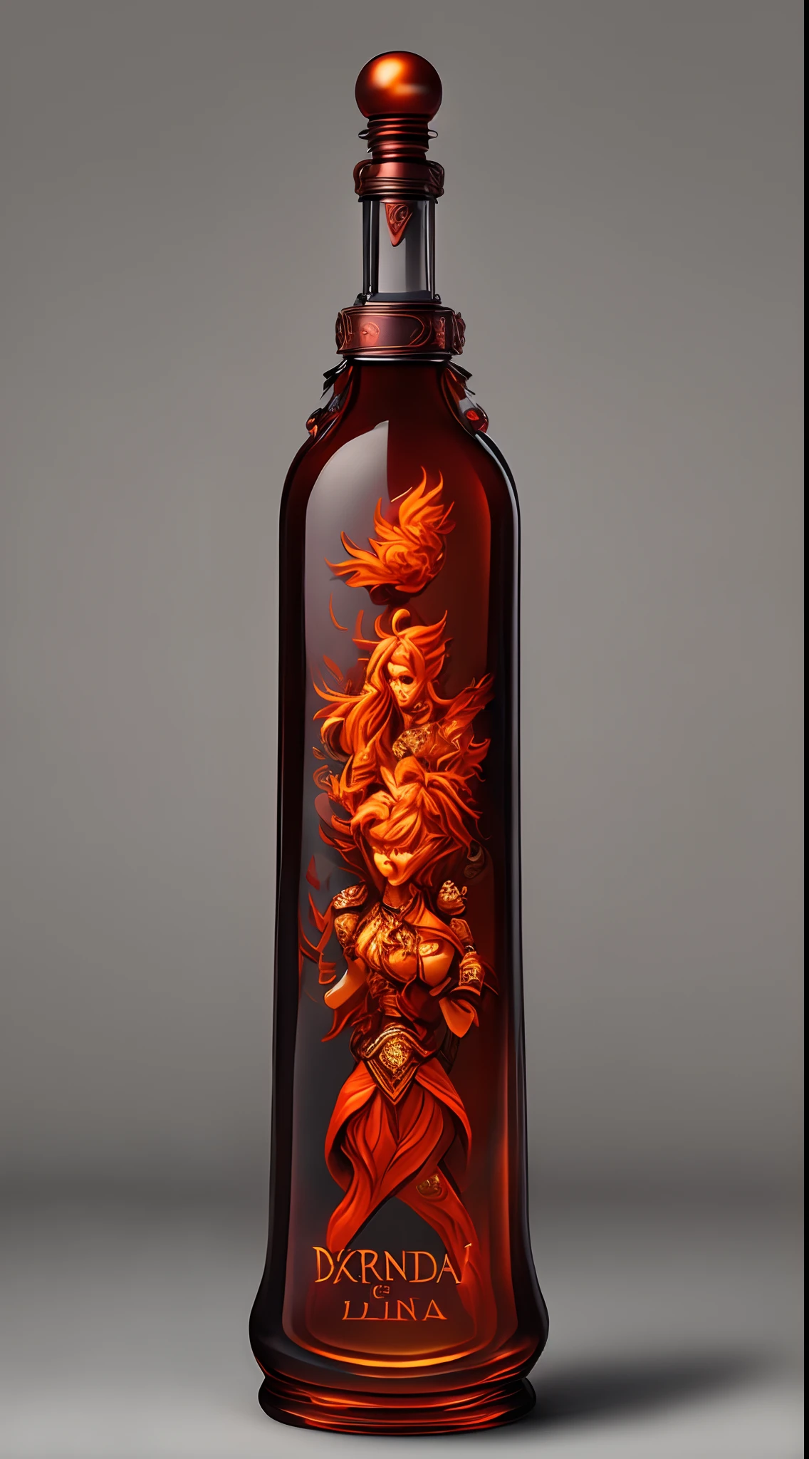 Dota 2 Lina brand brandy, exquisite bottle, single bottle, fire, lina holding a bottle