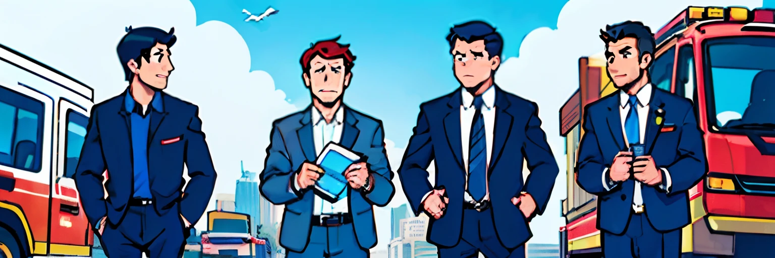 anime big breast,Firefighters and businessmen,Both are boys,Businessman delicate face,Firefighters are tall,Hold the shoulders of the businessman,Look at the merchant with love,Best Picture Quality,Male male CP,Beauty comic book style
