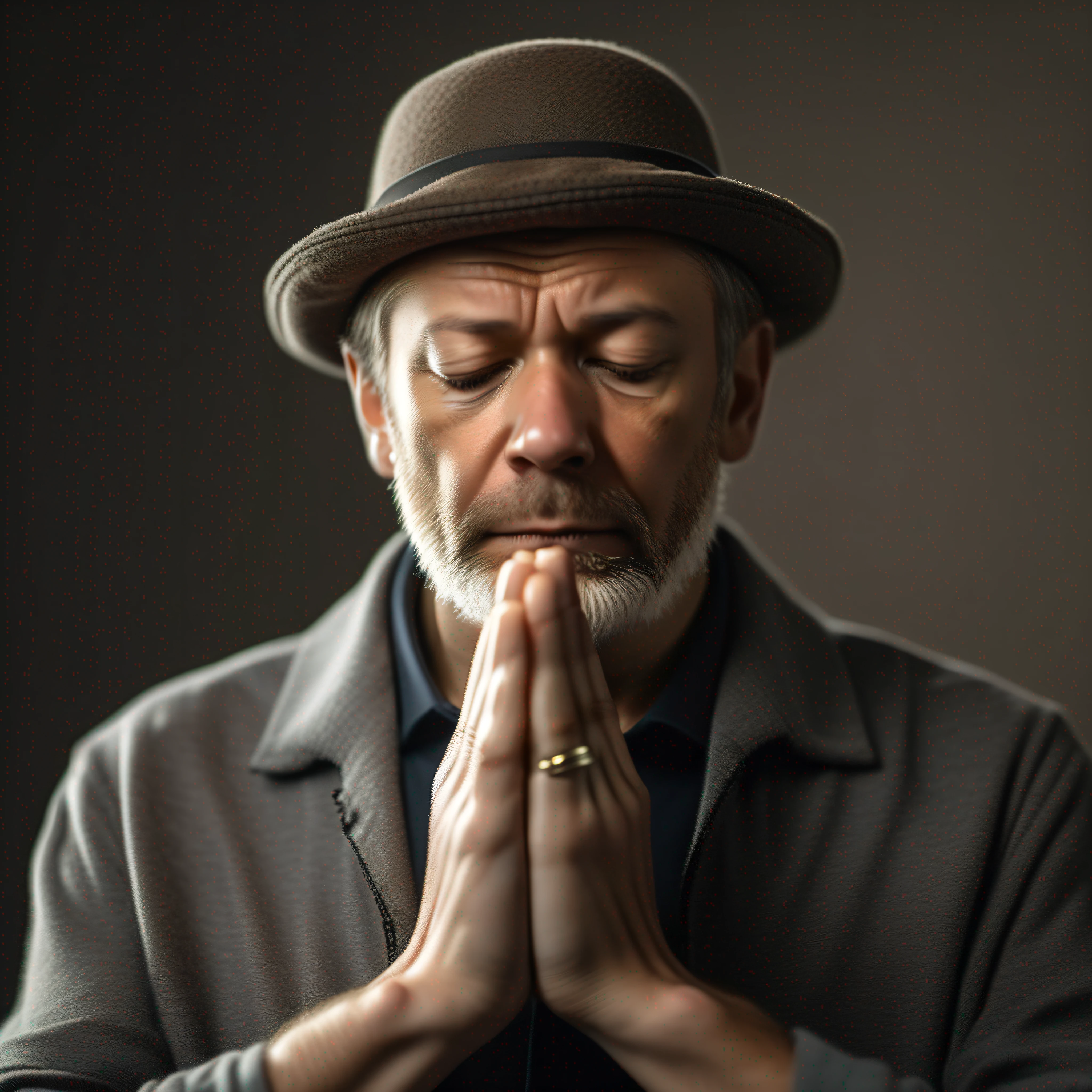 a gentleman, age 55, focus on face, praying to god