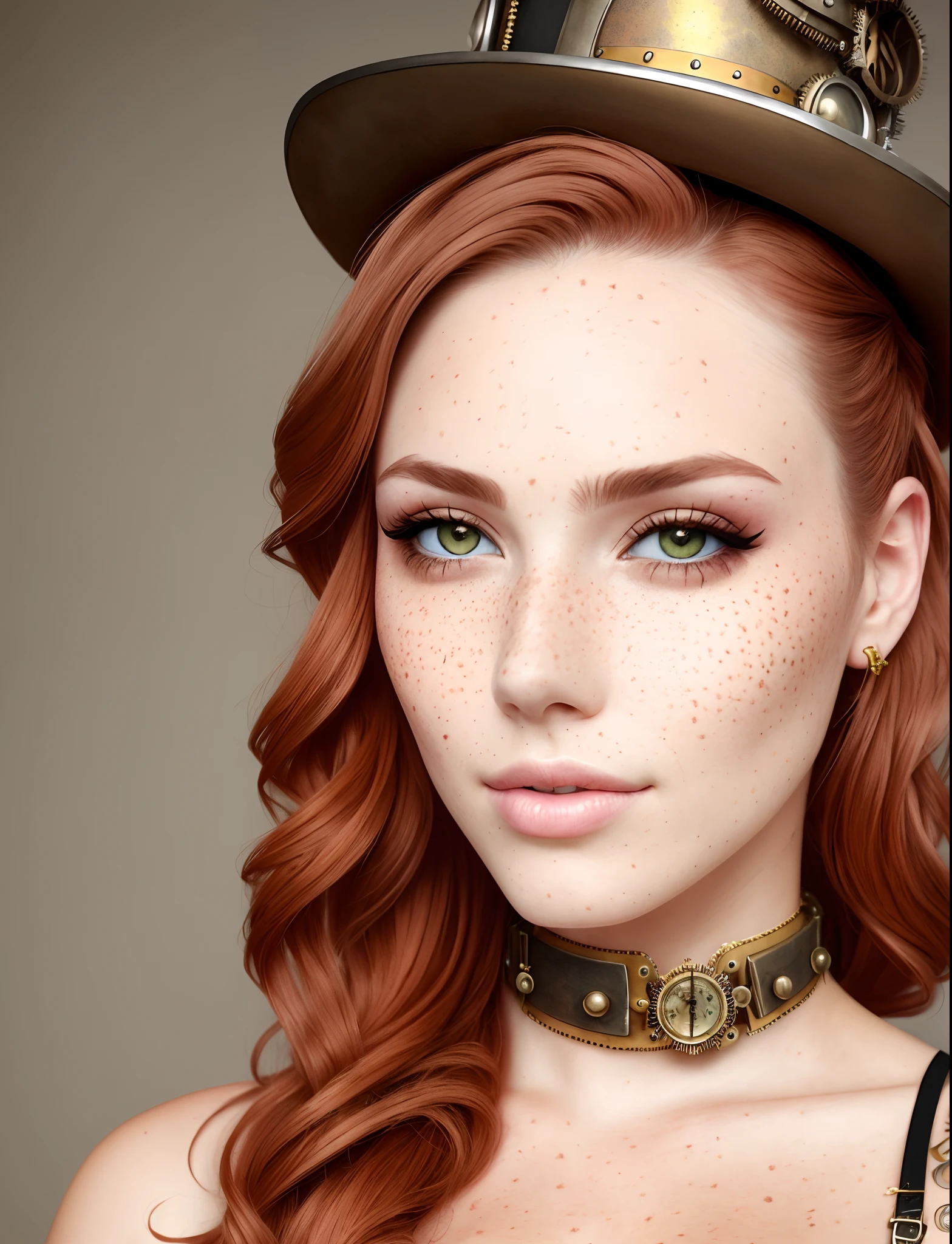 beautiful soft skin with freckles steampunk