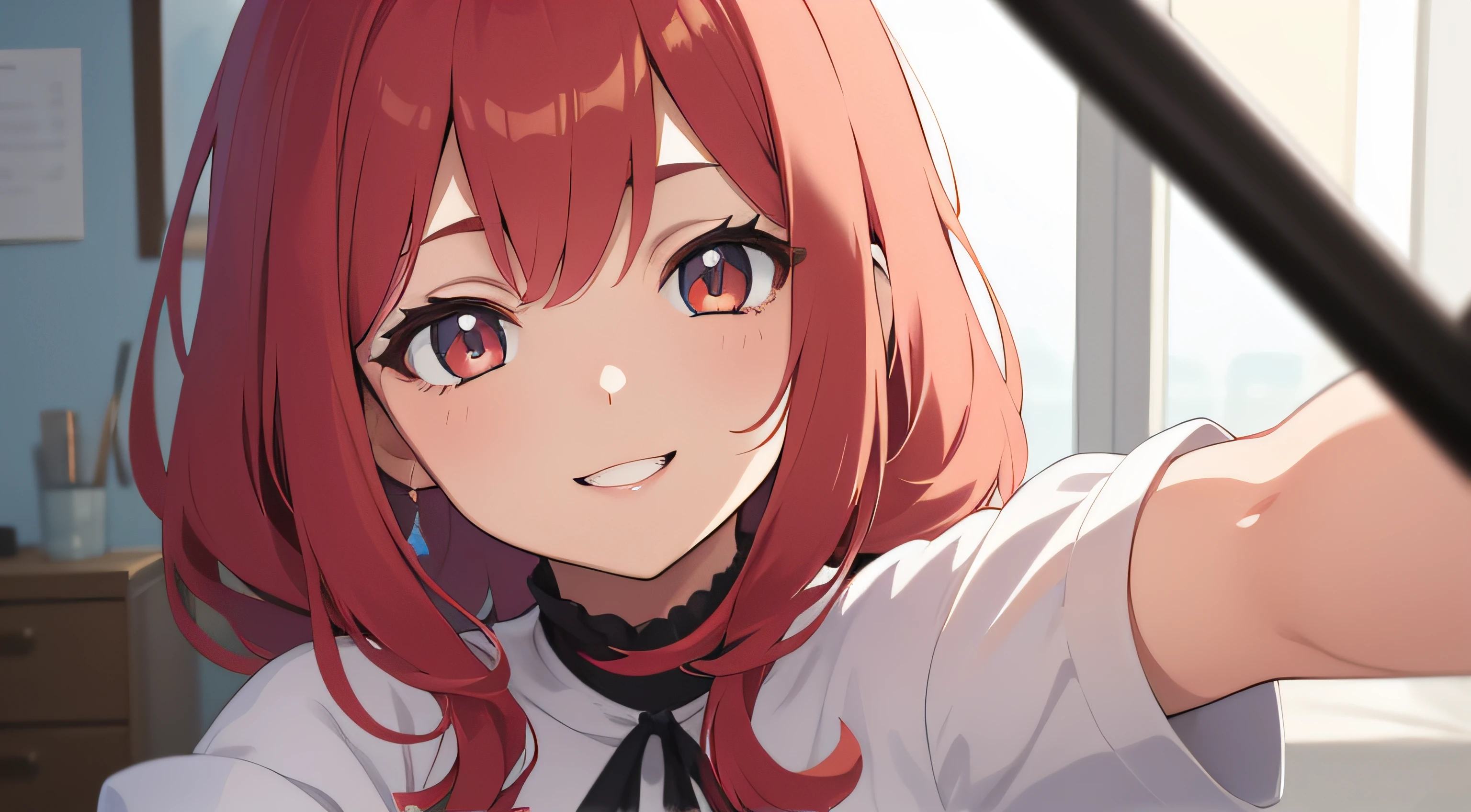(obra prima) (detalhado) (ultrarrealista | | |) Anime linda posando pra selfie, foto perfil, sorrindo