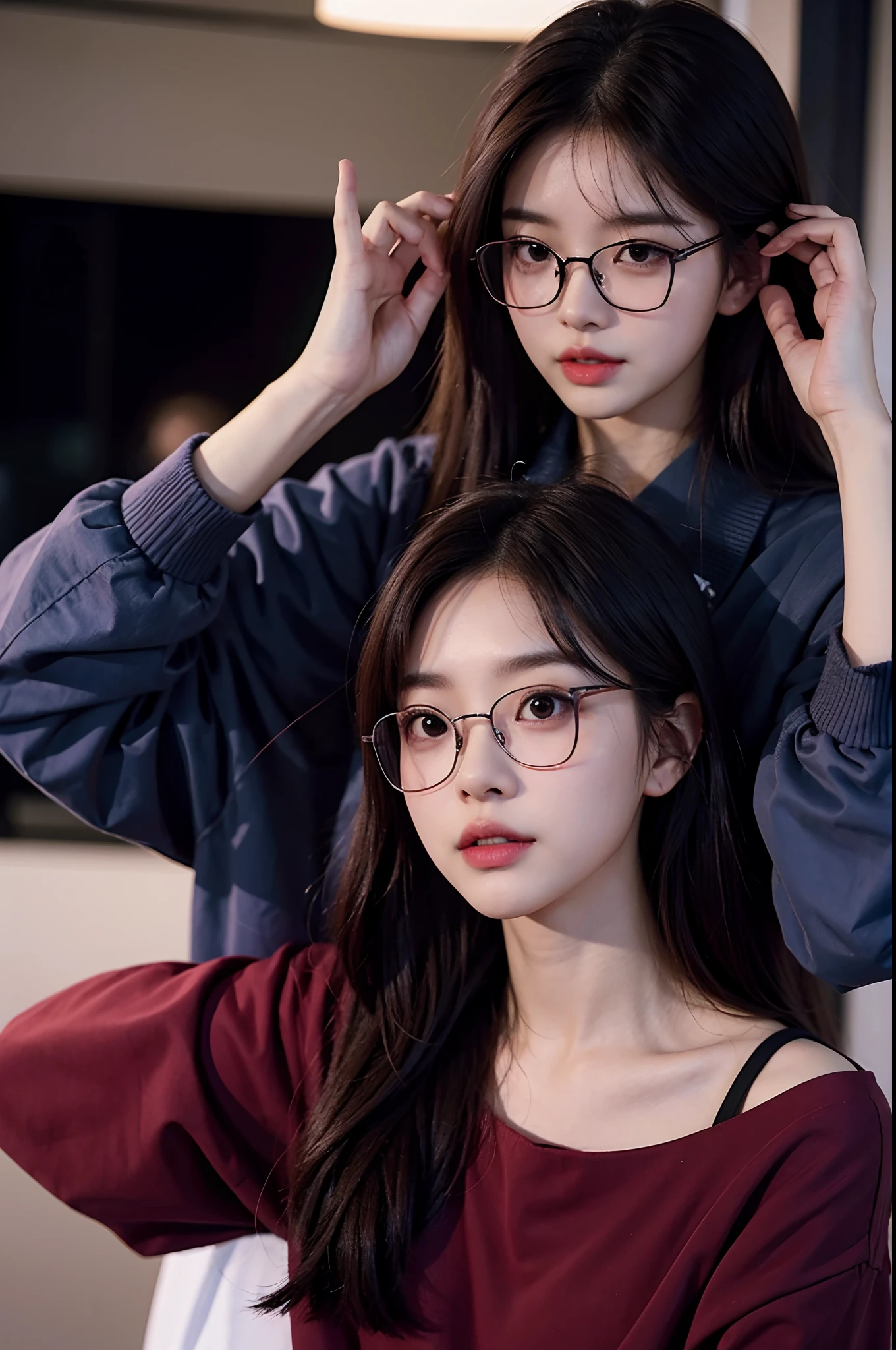 there is a woman with glasses and headphones giving a thumbs up, jinyoung shin, tzuyu from twice, jaeyeon nam, with glasses, park ji-min, jossi of blackpink, inspired by Kim Jeong-hui, lee ji-eun, lee ji - eun, heonhwa choe, li zixin, with glasses on, bae suzy