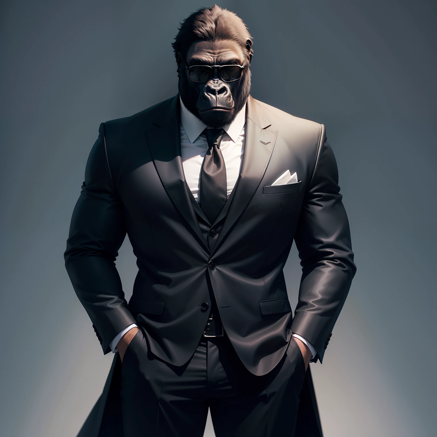 gorilla　Wearing a suit　silhuette　A black　Black Sunglasses