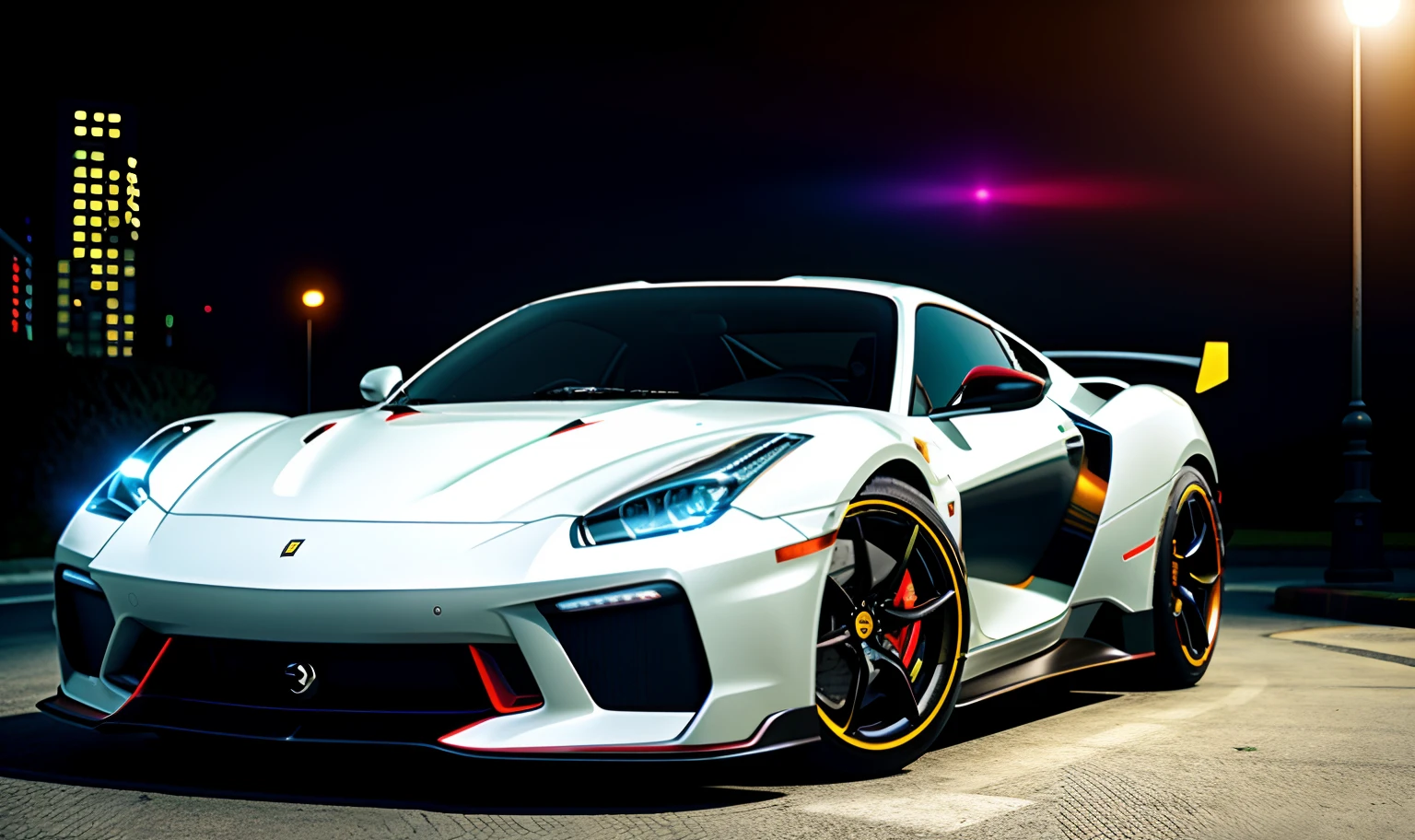 ((Best Quality)), ((Masterpiece)), (High Definition:1.3), 3D, Beautiful (Cyberpunk:1.3), Morning Park, Corporate Logo, HDR (High Dynamic Range), Ray Tracing, NVIDIA RTX, Super Resolution, Unreal 5, Subsurface Scattering, PBR Texturing, Post-Processing, Anisotropic Filtering, Depth of Field, Maximum clarity and sharpness, multi-layer textures, albedo and specular maps, surface shading, accurate simulation of light-material interactions, perfect proportions, octane rendering, two-tone lighting, low ISO, white balance, quadruple method, wide aperture, 8K RAW, efficient subpixel, subpixel convolution, luminous particles, (1 girl :1.5), ((Masterpiece, Best Quality)), [Car], Solo, (Girl Stand in Front of Car),Sitting, Side Lock, Aqua Eye, Bangs, Hair Between Eyes, View Viewer, Long Sleeve,Bright,Neon Light,Night,Midnight,City,Cyberpunk,Light,[Automobile], [Ground Vehicle], Sports Car, Black Sailor Color, Black Serafuk, Long Hair, Black Hair, Black Thighs, Pleated Skirt , Brown Footwear, Vehicle Focus,Combined GTR35 and Ferrari, Atomsfa, Light Flare, Moonlight,