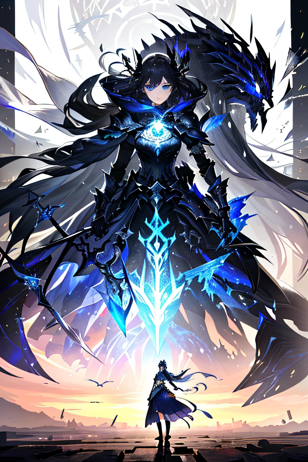 tmasterpiece, top-quality, high high quality, abyssal, an award winning photograph, depth of fields, NFFSW, The is very detailed, trending on artstationh, Trending in CGSighbour, twists, high detal,This illustration is、It depicts a fantasy world with a solemn and gloomy atmosphere.。Woman in black armor、standing on your feet,Each hand holds a very large sword。Her armor absorbs light、Sparkling cold.、Her presence makes you strong and dignified。Her expression was serious.、I was determined.、Her eyes showed determination and determination。
Powder々Glass flying around it.、This symbolizes the battles and trials of the past。Glass shards reflect light、Create an unstable aesthetic。Every time the wind blows、Powder々The creak of glass became、It reminds me of her past struggles and strengths。
This illustration is、Through the will of steel and the figure of a female warrior who overcame the hardships of the past、It conveys a message of courage and hope.。