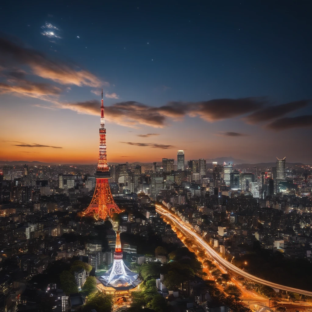 Master Parts、Superior Quality、superior image quality、The 8k quality、Beautiful pictures of the starry sky、magnifica、Arched Milky Way、Tokyo Tower、night view of Tokyo