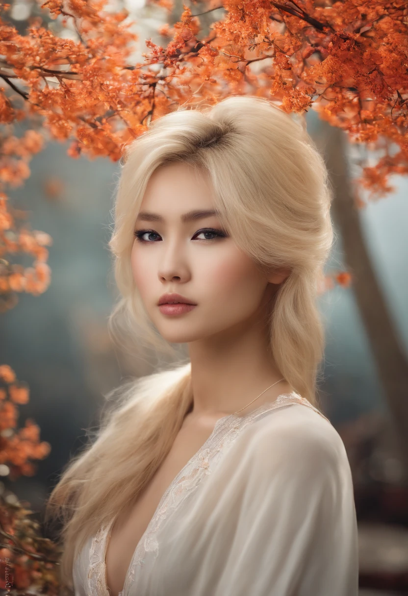 Tall, blonde, teenager, black eyes, white skin, Asian, big boobs