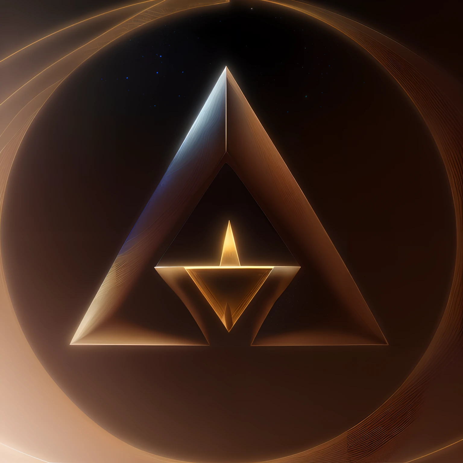 there is a circular light with a star in the middle, triangle inside circle, threyda, ancient symbol behind it, triangles in background, symmetrical logo, triforce, valorant style, unity render, imperial symbol, inspired by Keos Masons, triangle, designed in blender, illuminati symbol, aperture science