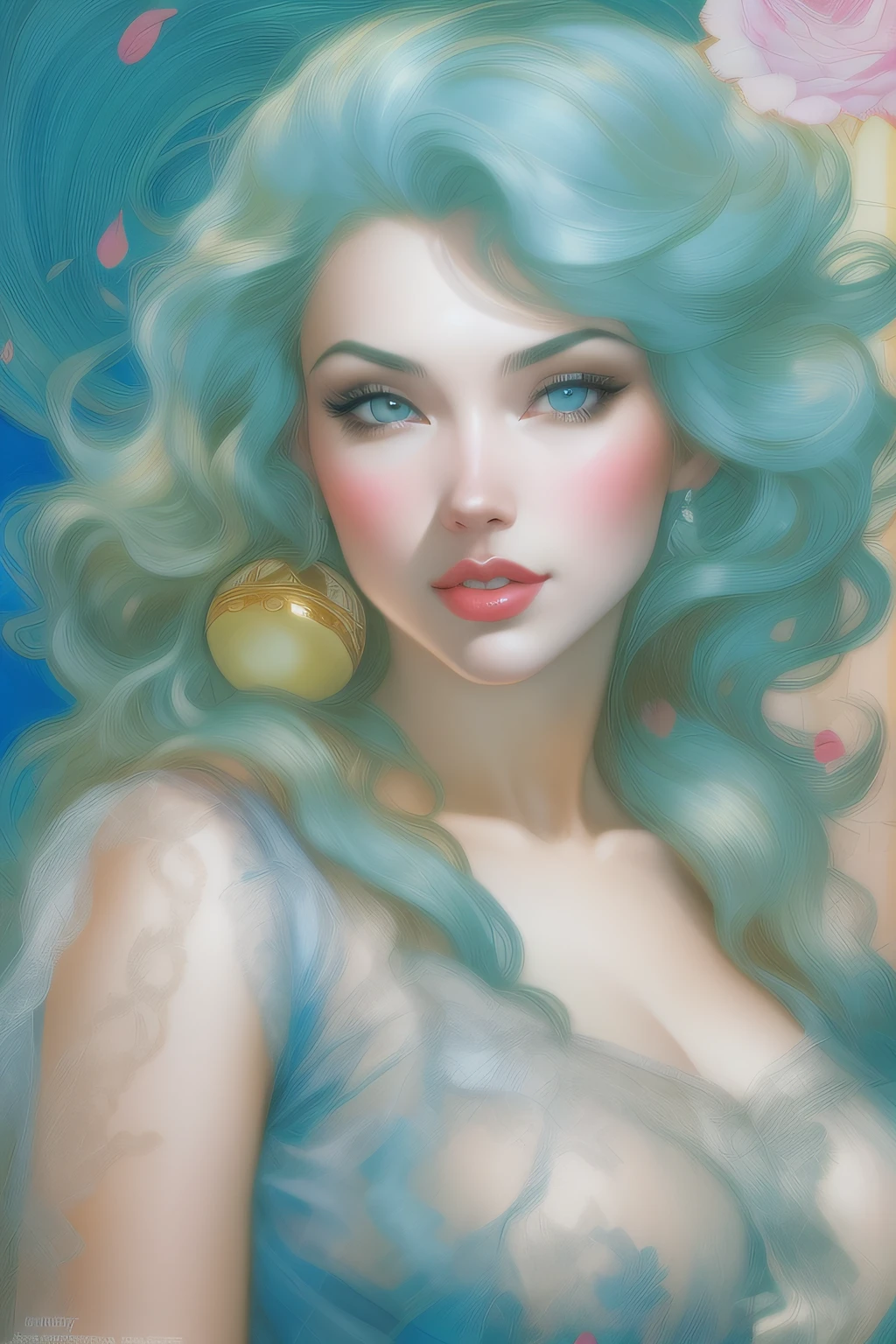 women's left hand only, arqueada, bola de energia aquatica azul repousa sobre a palma, Estilo Ivan Talavera e Artgerm, Anna Dittmann Alberto Vargas, color digital illustration, retrato artgerm, Artgerm e James Jean, exquisite digital illustration, Martin Ansin, Retrato da obra, Artgerm Mucha, Milo Manara