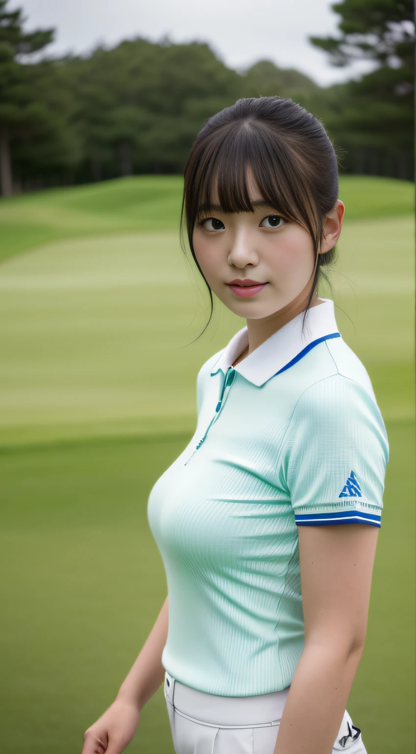 Golf course on a sunny day、Japanese female professional golfers、(Big Breasts)、Long and beautiful legs、Tight mile、Firm breasts、