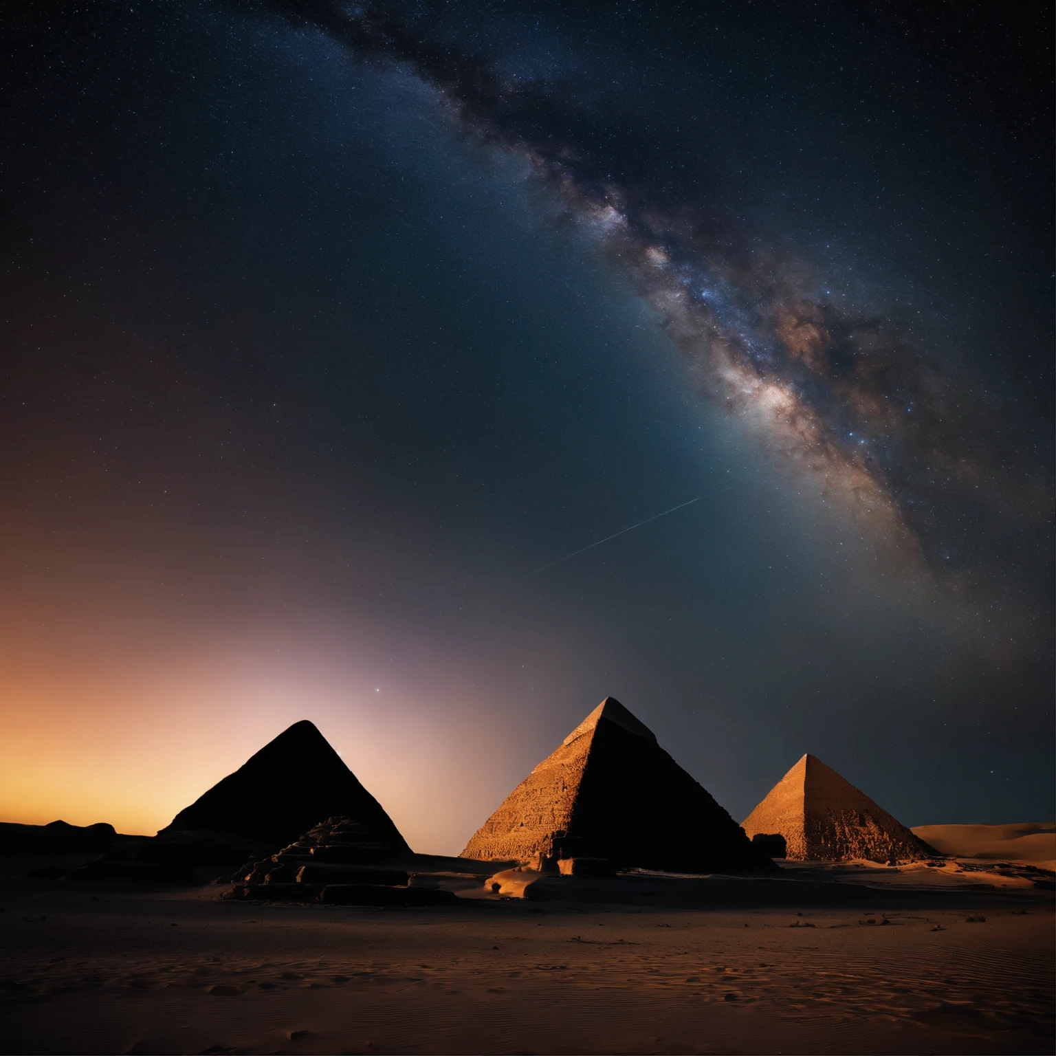 Master Parts、Superior Quality、superior image quality、The 8k quality、Beautiful pictures of the starry sky、magnifica、Arched Milky Way:1.9、Pyramids
